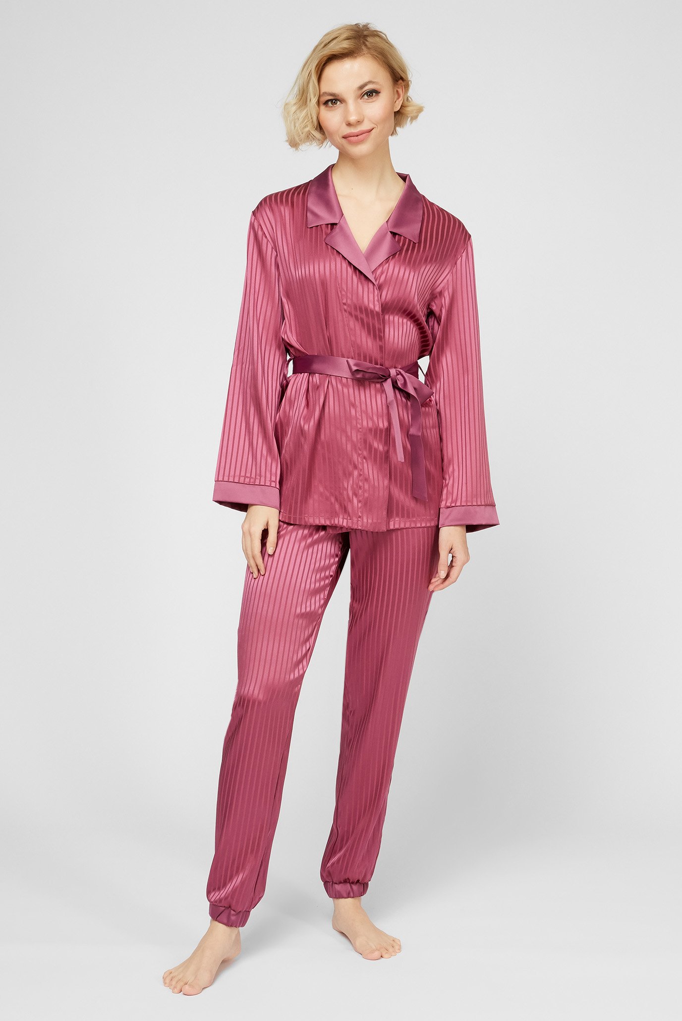Жіноча бузкова шовкова піжама (сорочка, брюки) 1