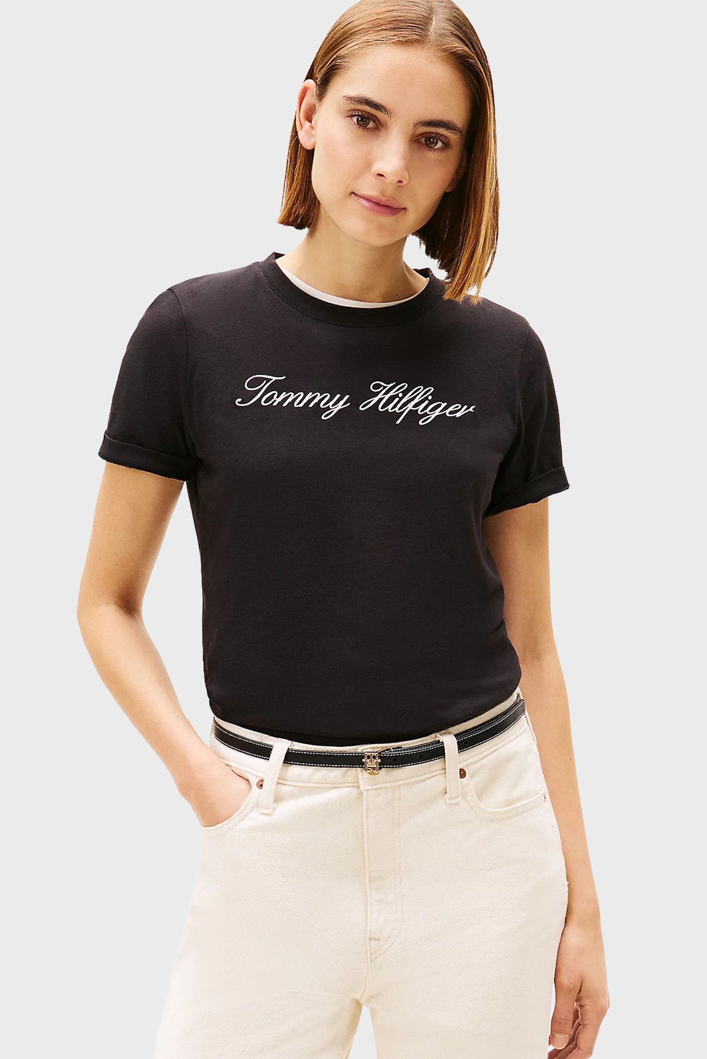 Женская черная футболка NOS SCRIPT REGULAR Черный XS Tommy Hilfiger WW0WW43459 Женская черная футболка NOS SCRIPT REGULAR Черный XS Tommy Hilfiger WW0WW43459
