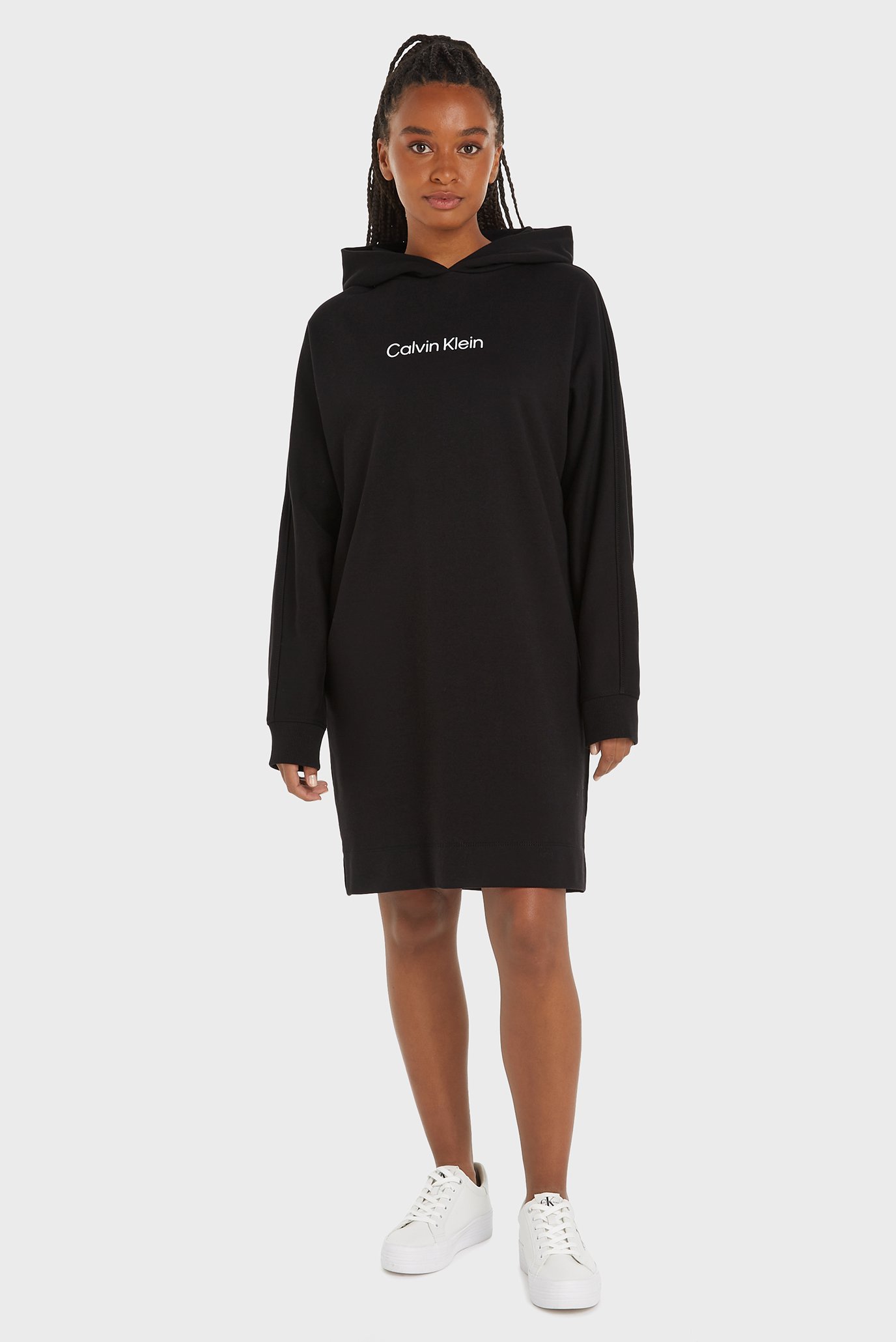 Женское черное платье HERO LOGO HOODIE DRESS Черный L Calvin Klein K20K206897 Женское черное платье HERO LOGO HOODIE DRESS Черный L Calvin Klein K20K206897