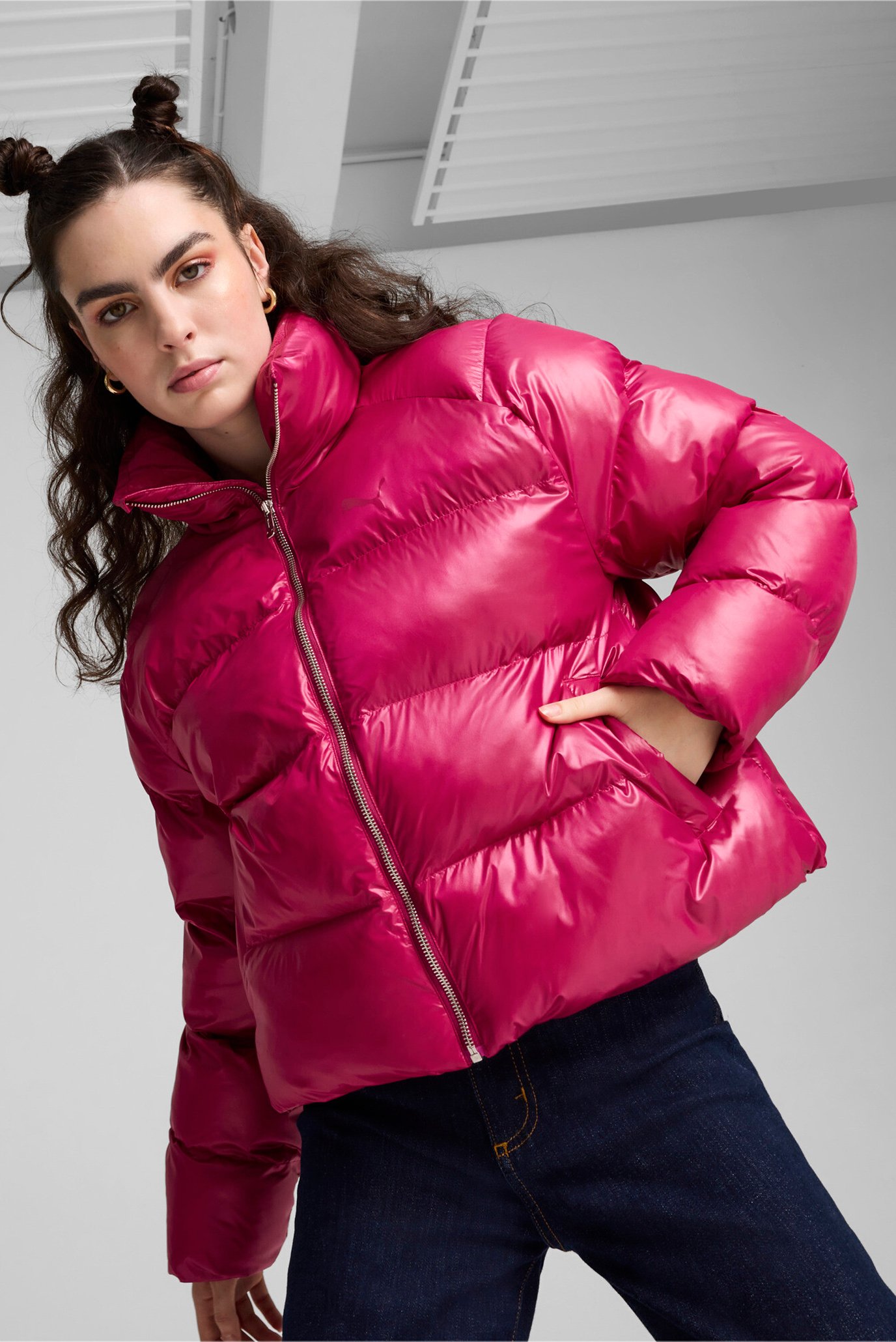 Женская малиновая куртка Shiny Puffer Jacket Women 1