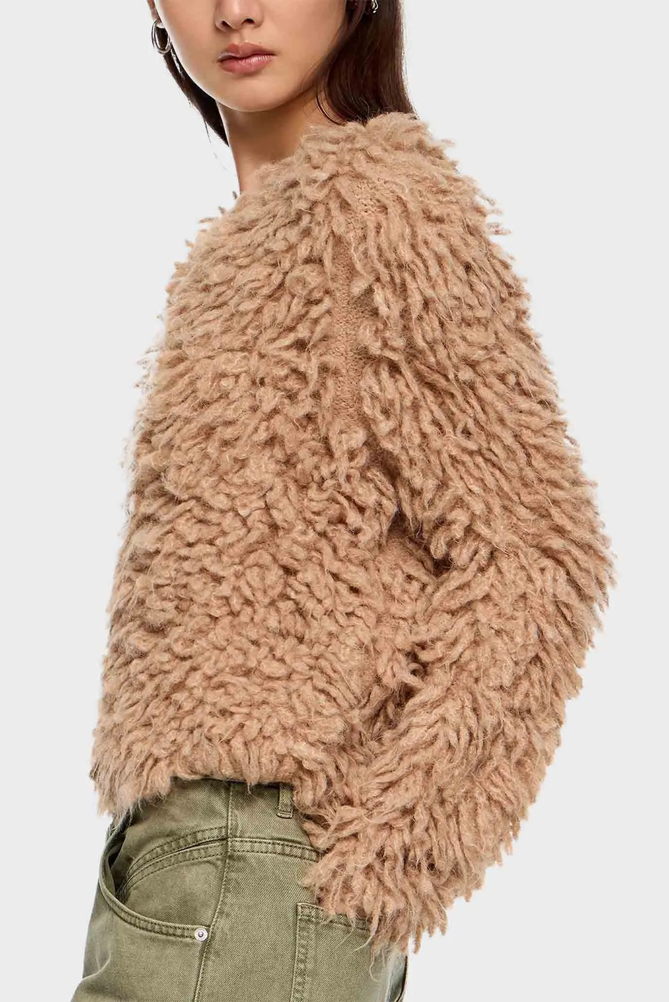 Женский бежевый шерстяной кардиган 2