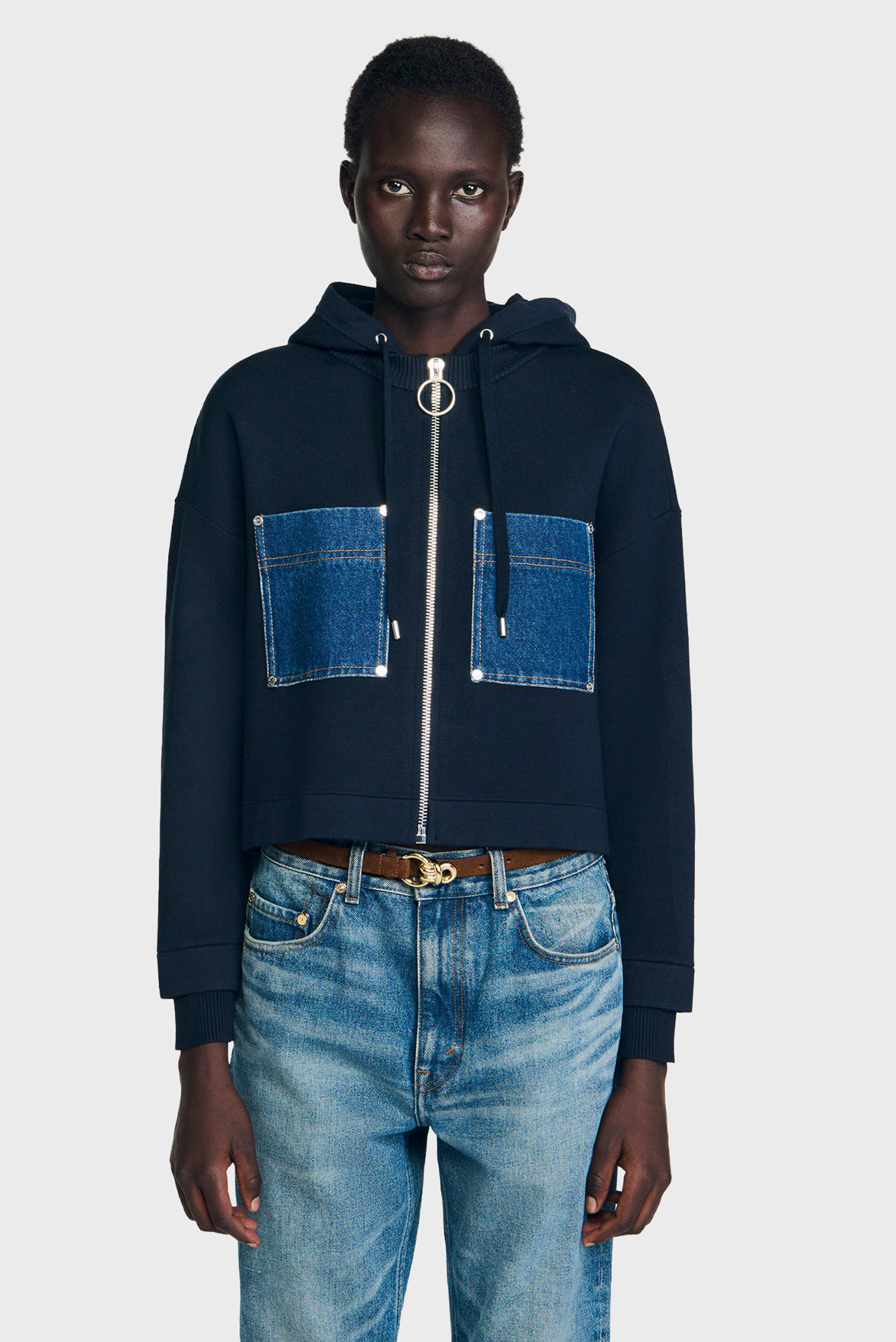 Женское темно-синее худи Синий XS Sandro SFPCA01255_Navy Blue Женское темно-синее худи Синий XS Sandro SFPCA01255_Navy Blue