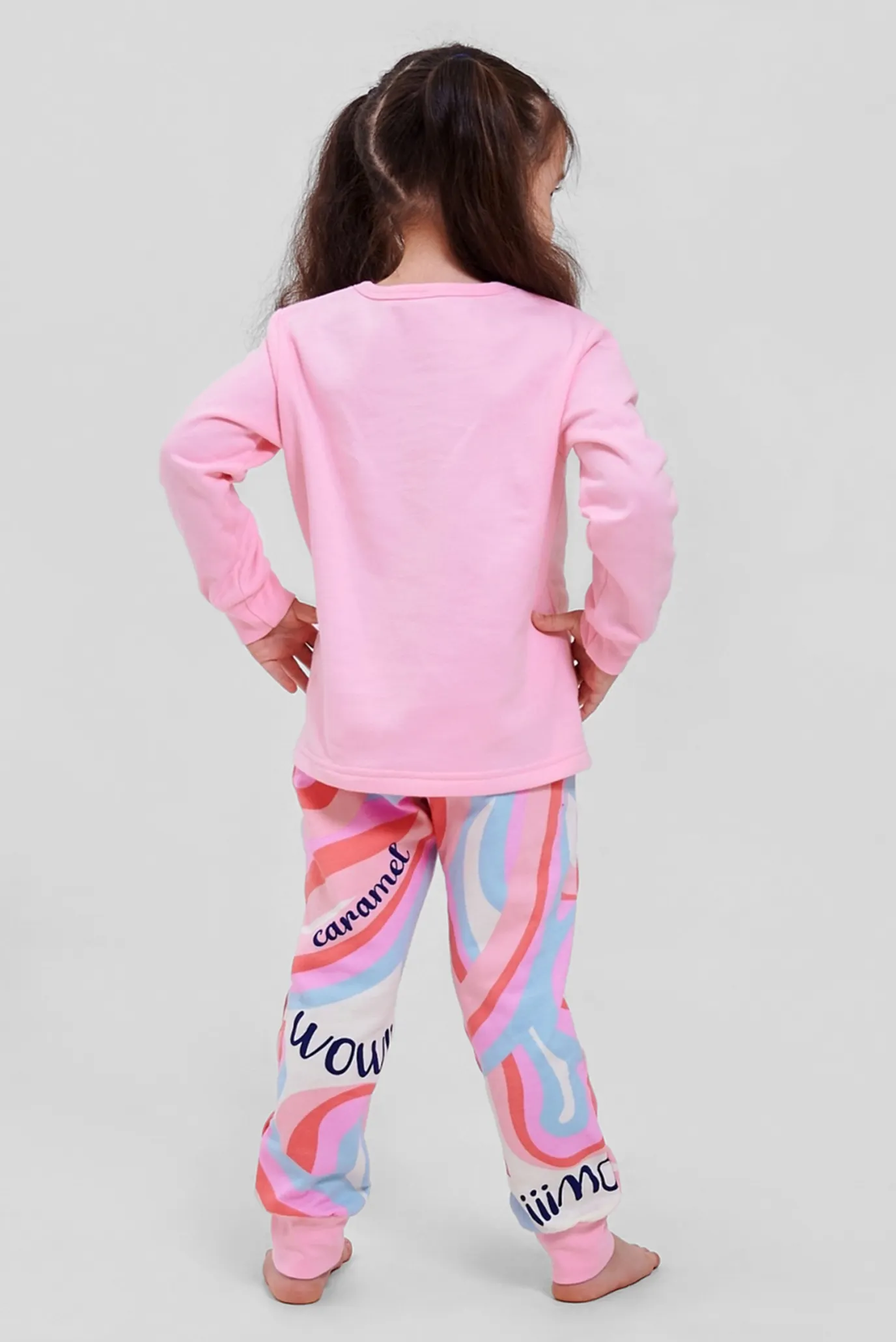 Детская розовая пижама с узором (лонгслив, брюки) 4