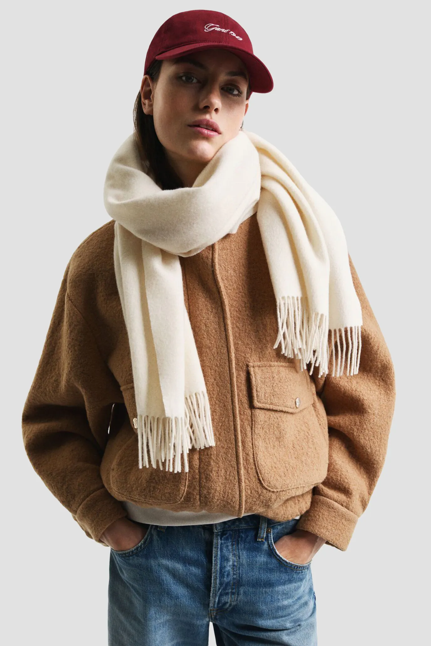 Жіночий білий вовняний шарф WOOL WOVEN SCARF 2