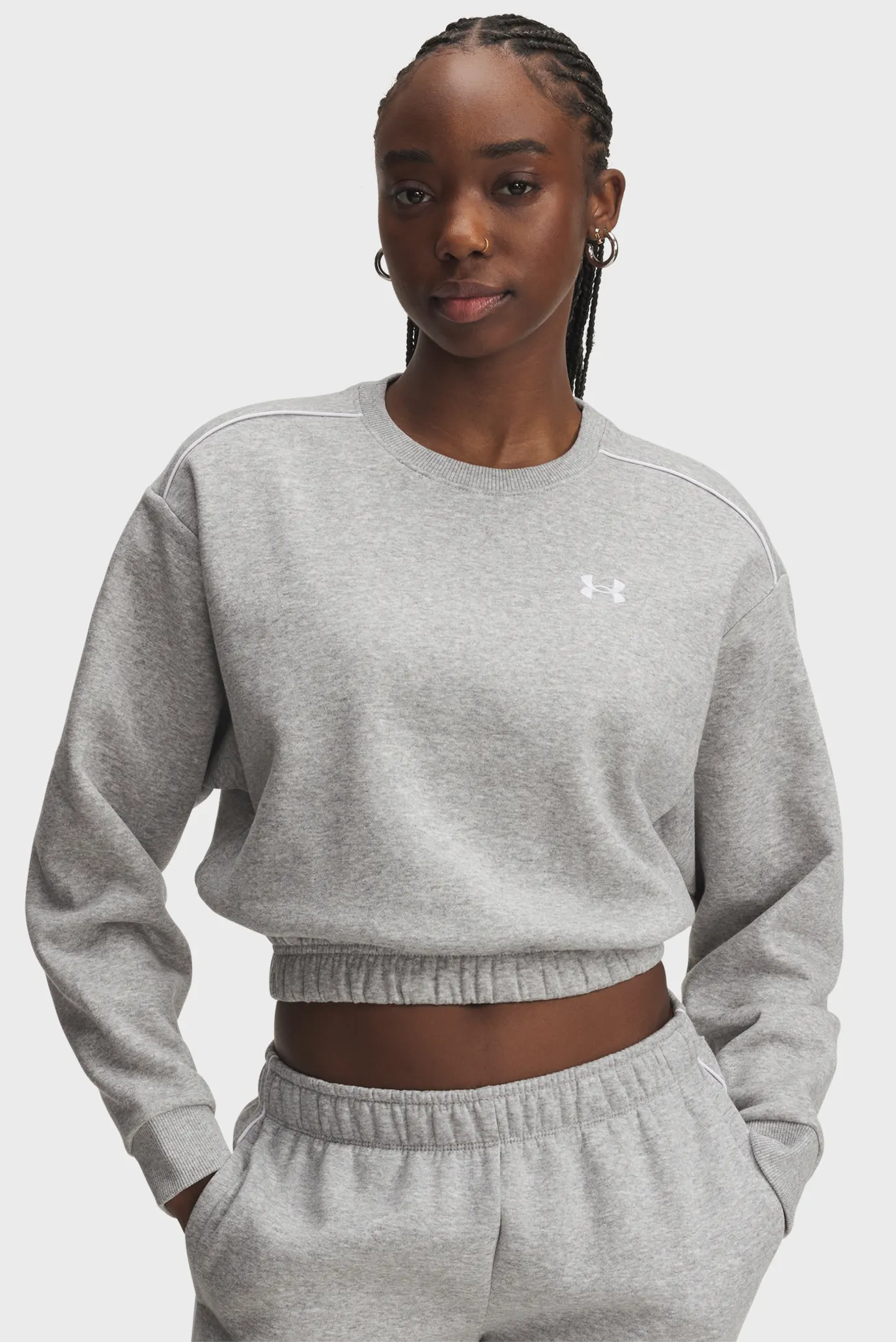 Жіночий сірий світшот UA Rival Fleece Piped Crew 1