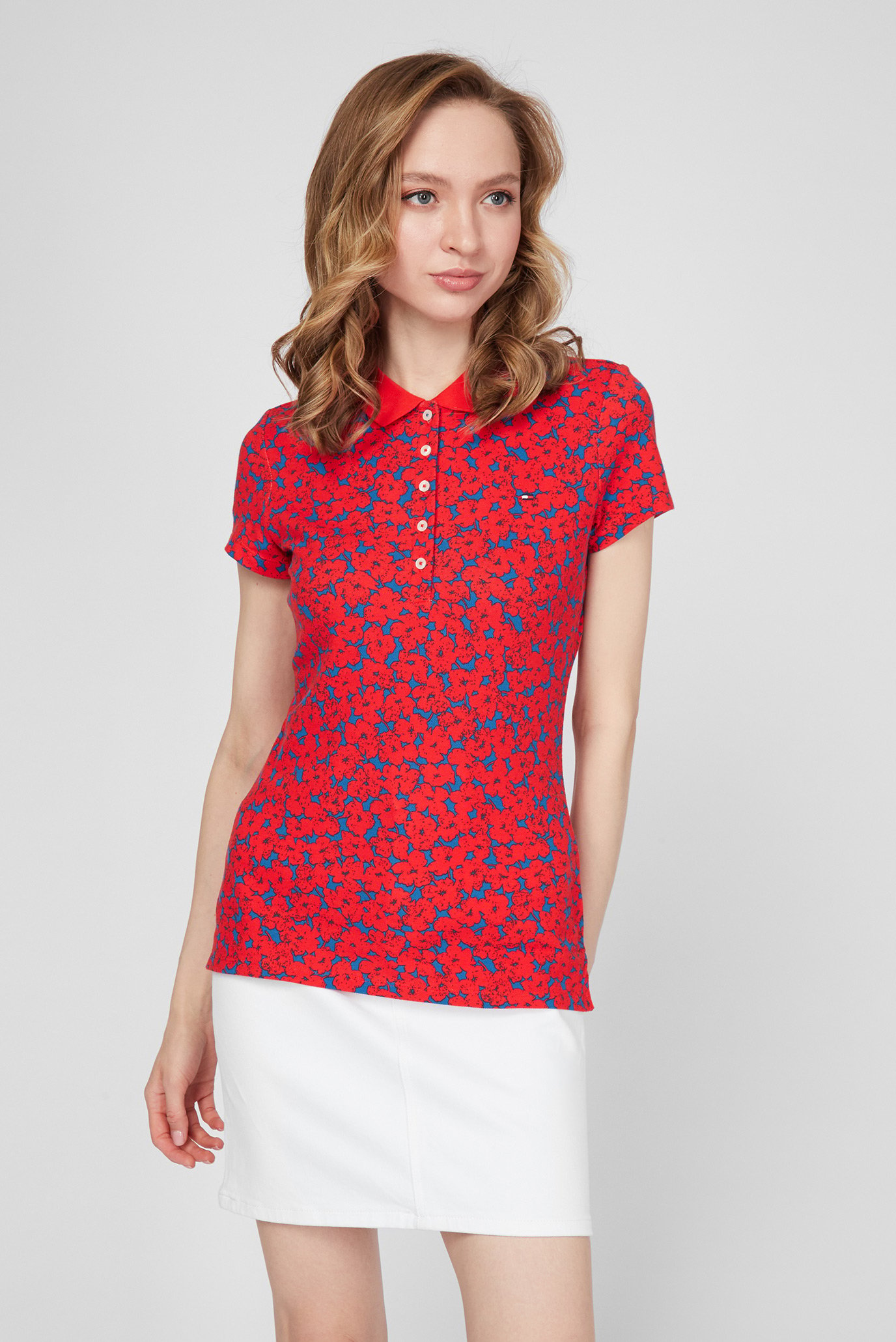 Женское красное поло с узором SLIM PRINTED POLO SS 1