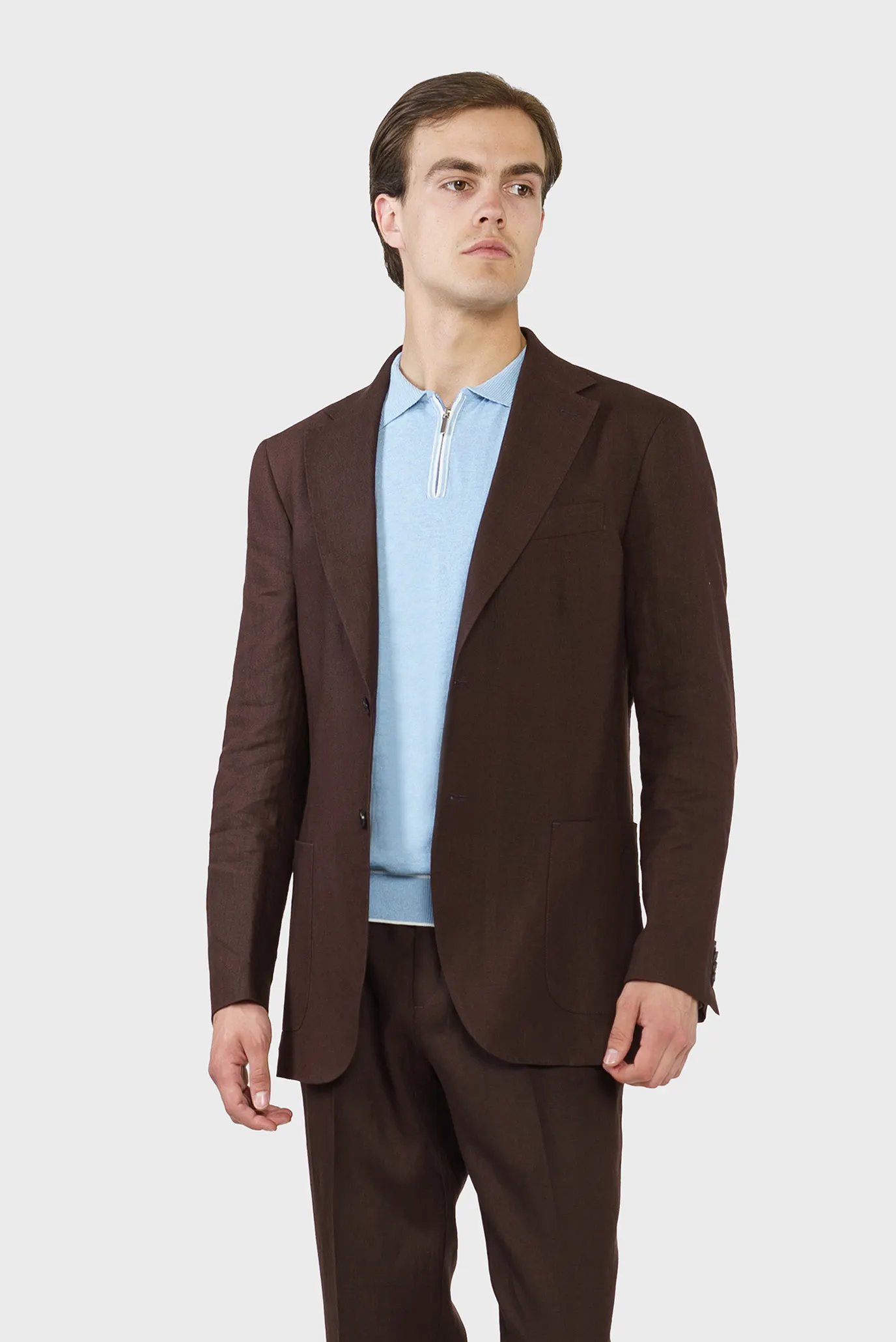 Чоловічий коричневий лляний блейзер 3