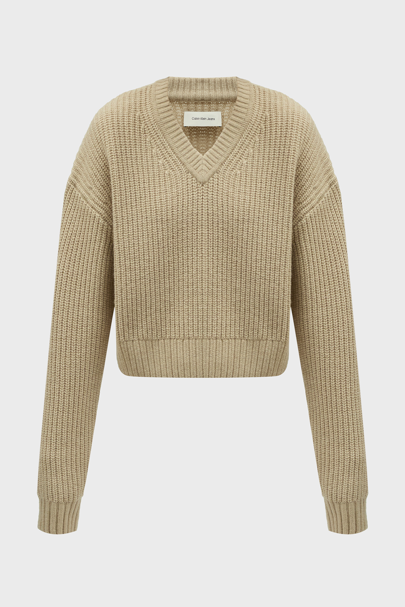 Женский бежевый шерстяной пуловер CHUNKY V-NECK SWEATER 1