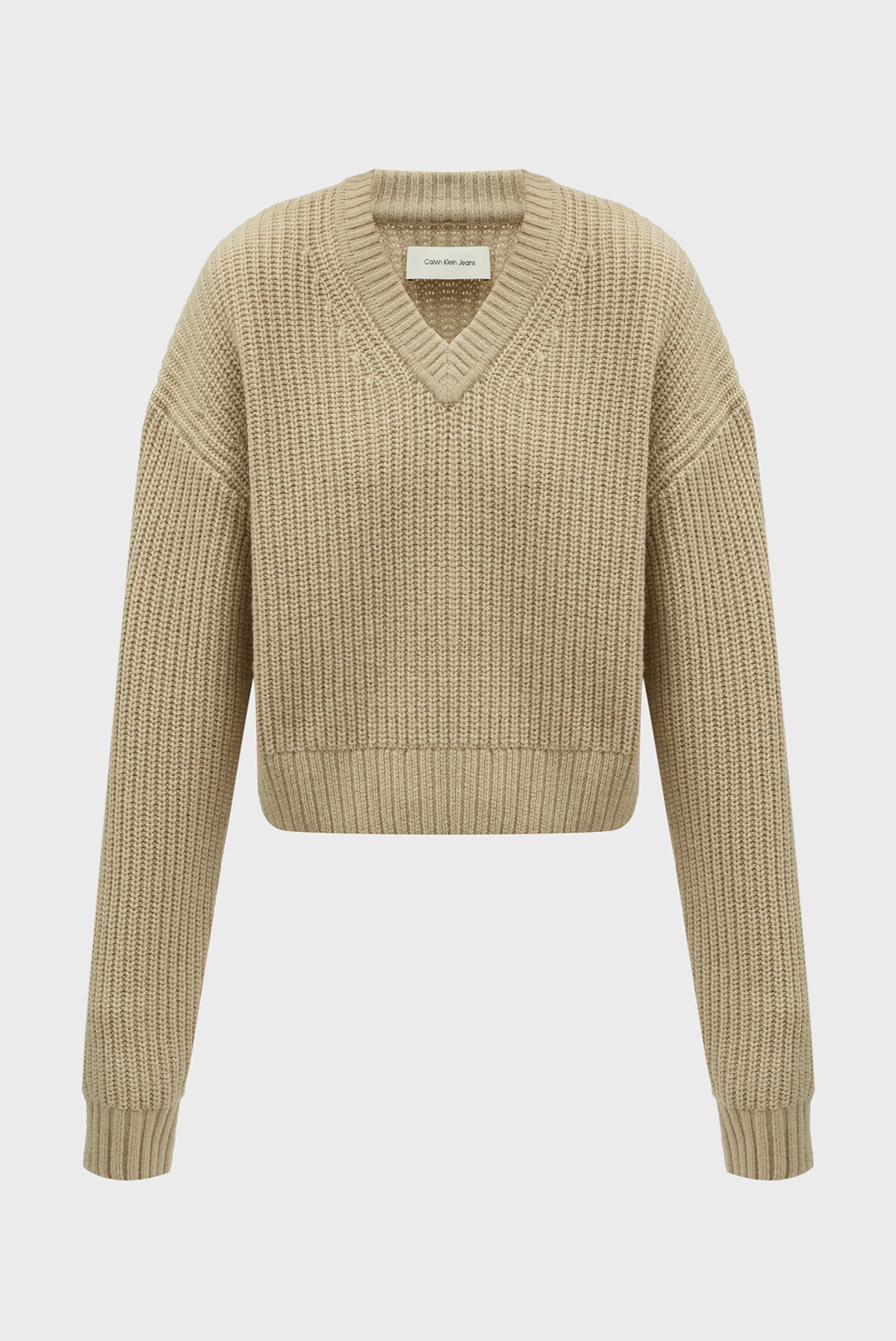 Жіночий бежевий вовняний пуловер CHUNKY V-NECK SWEATER 1