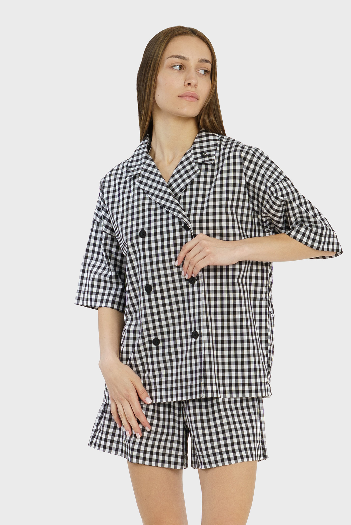 Женская пижама в клетку (рубашка, шорты) 1