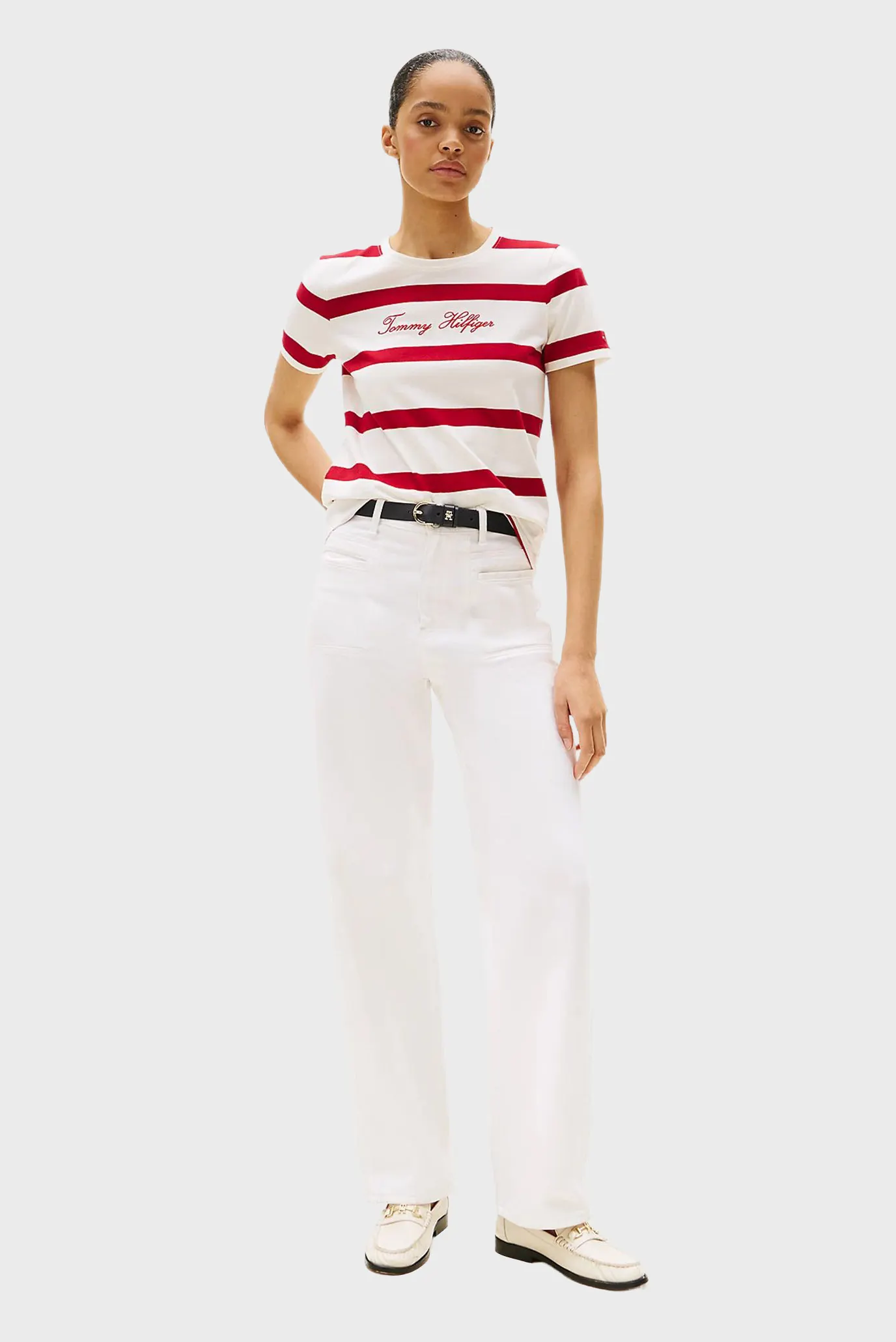 Жіноча біла футболка у смужку SCRIPT REG 2