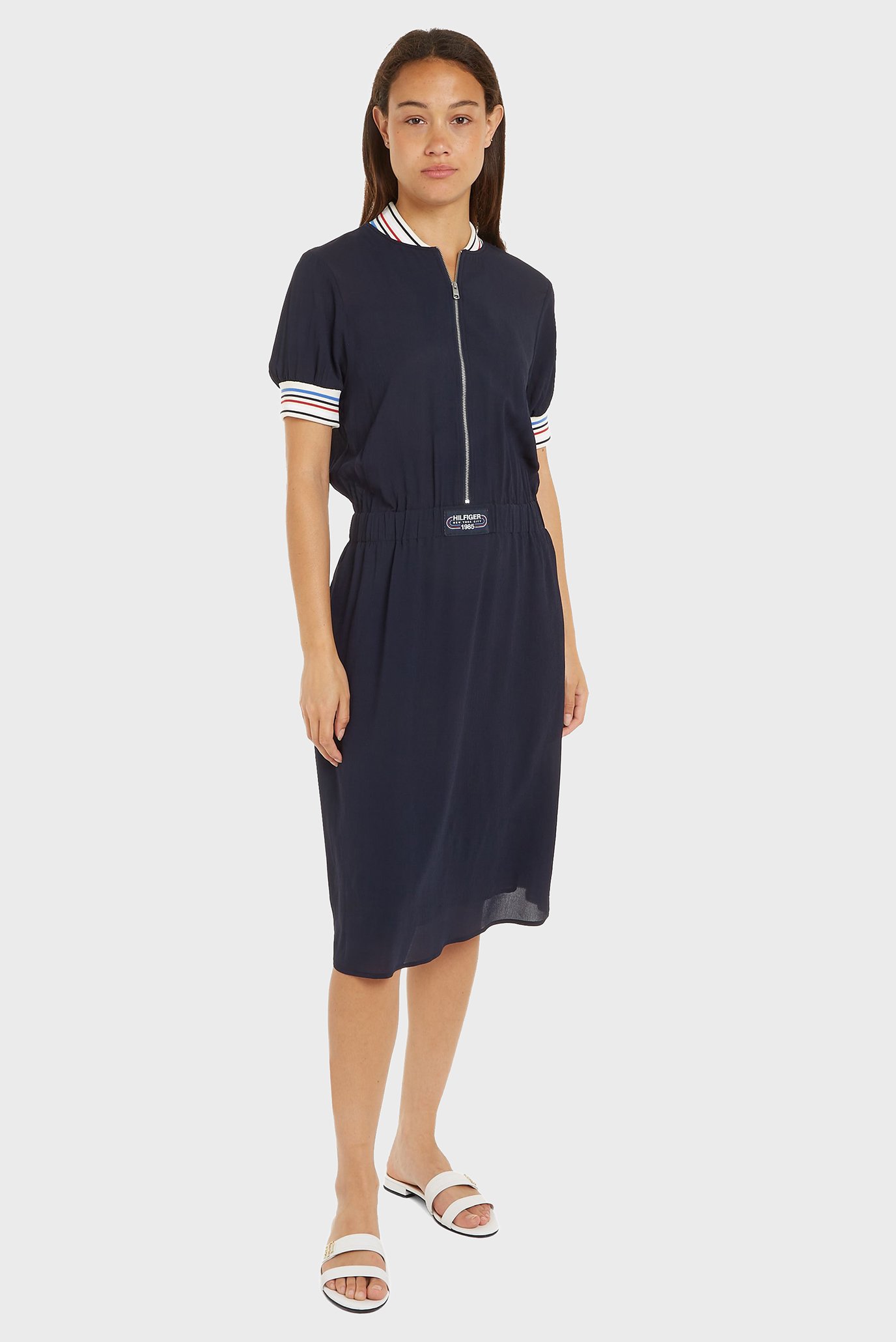 Женское темно-синее платье RIB TRIM SS KNEE DRESS Синий S Tommy Hilfiger WW0WW41596 Женское темно-синее платье RIB TRIM SS KNEE DRESS Синий S Tommy Hilfiger WW0WW41596