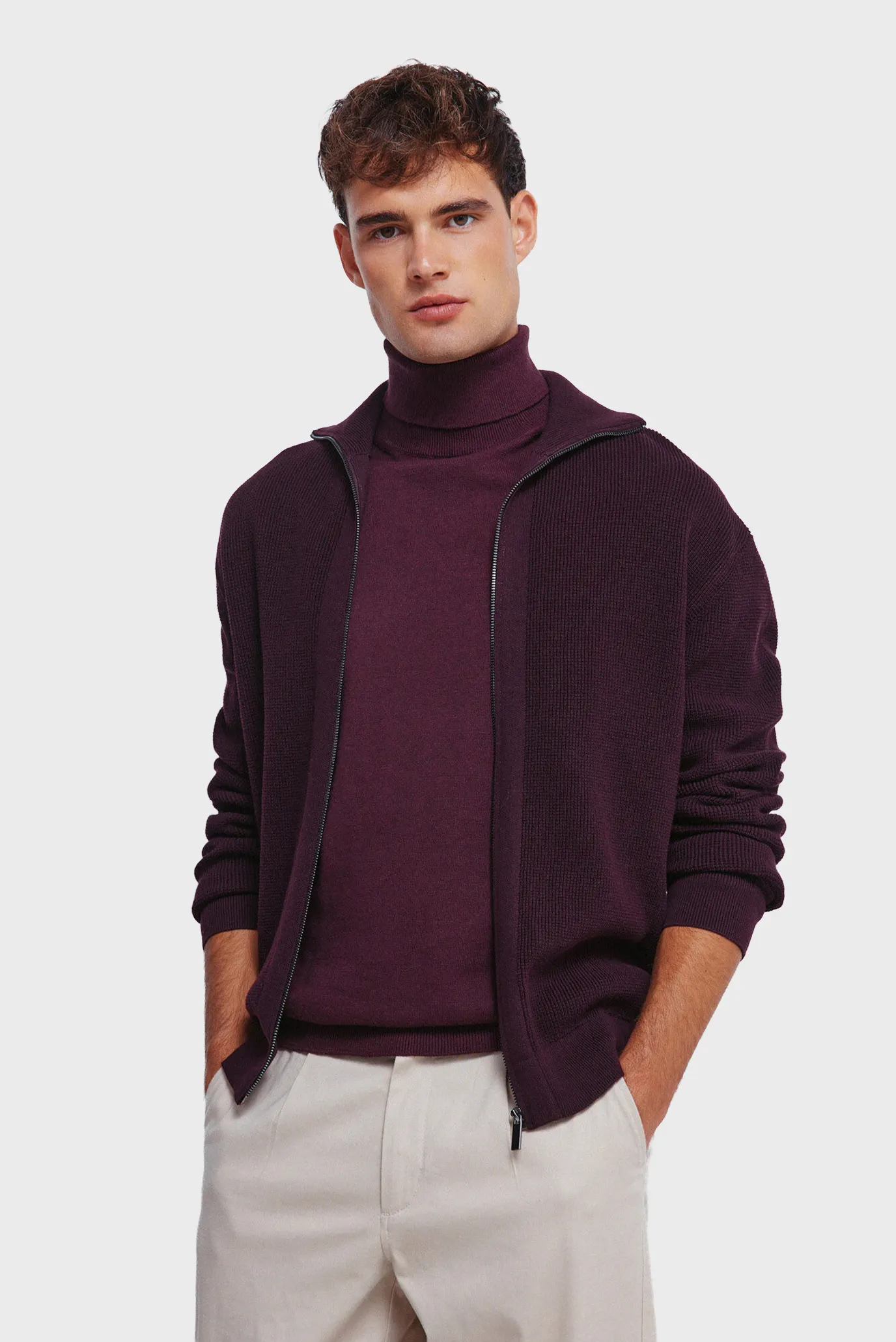 Чоловічий бордовий кардиган 1