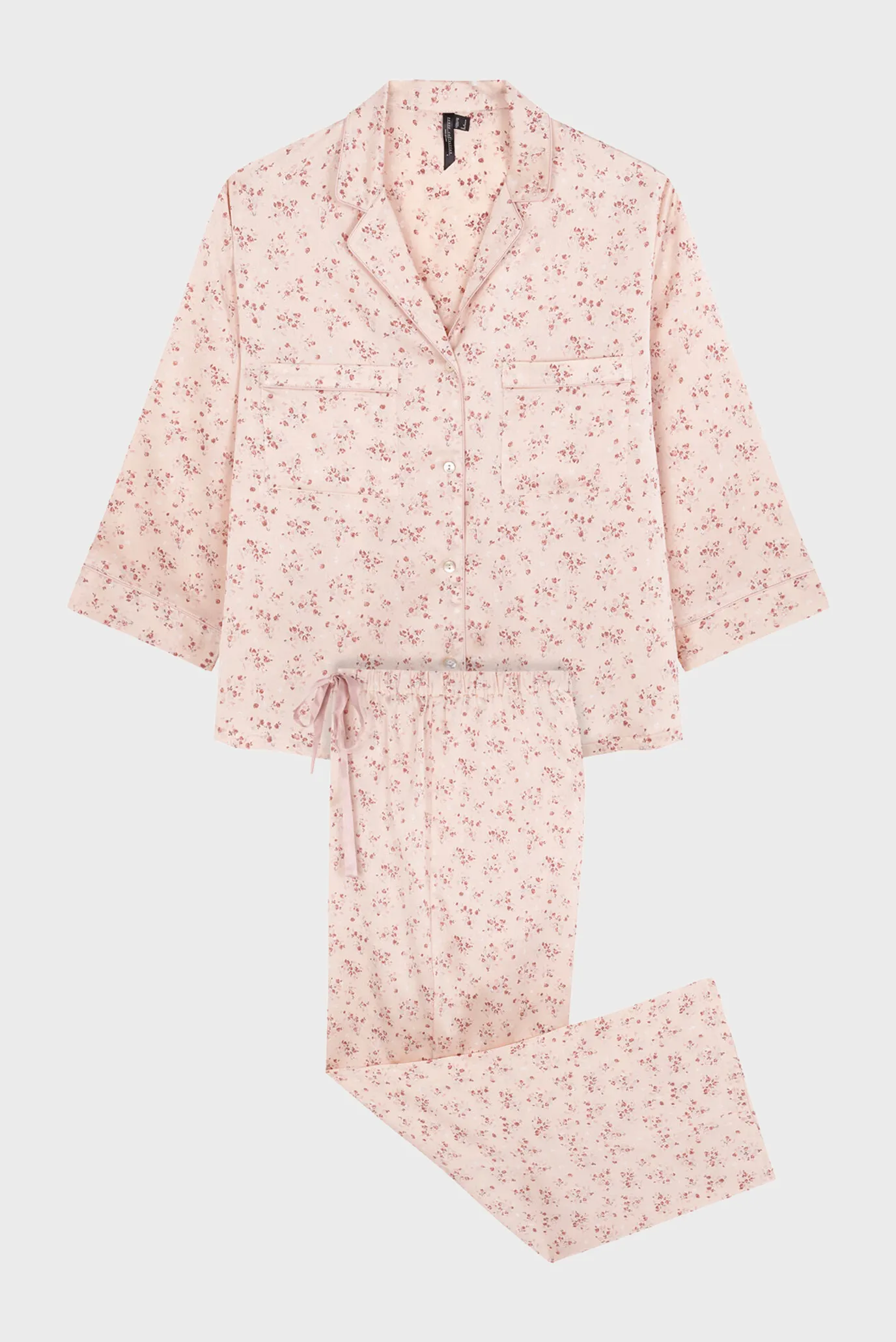 Жіноча пудрова піжама з візерунком (сорочка, брюки) 9