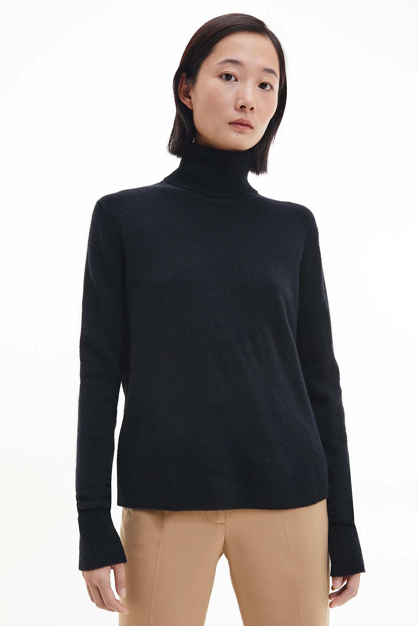 Женский черный шерстяной свитер RECYCLED WOOL ROLL NECK SWEATER 1