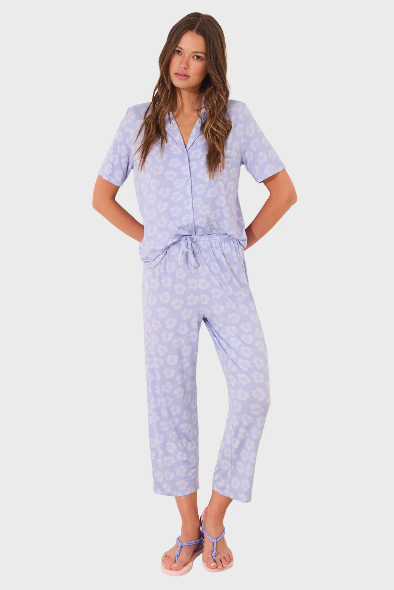 Жіноча синя піжама з візерунком (сорочка, брюки) 1