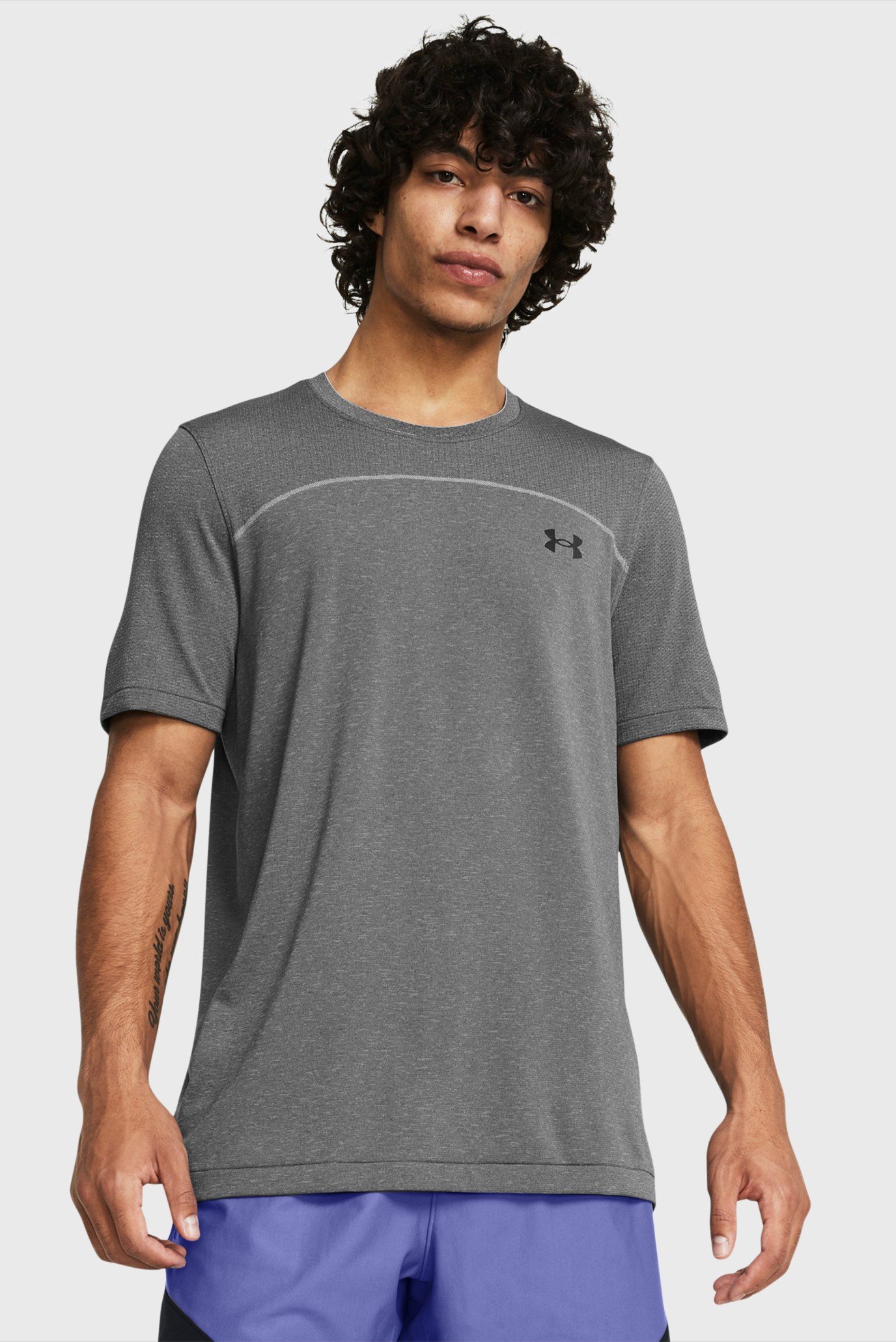 Чоловіча сіра футболка UA Rush Seamless Wordmark SS 1