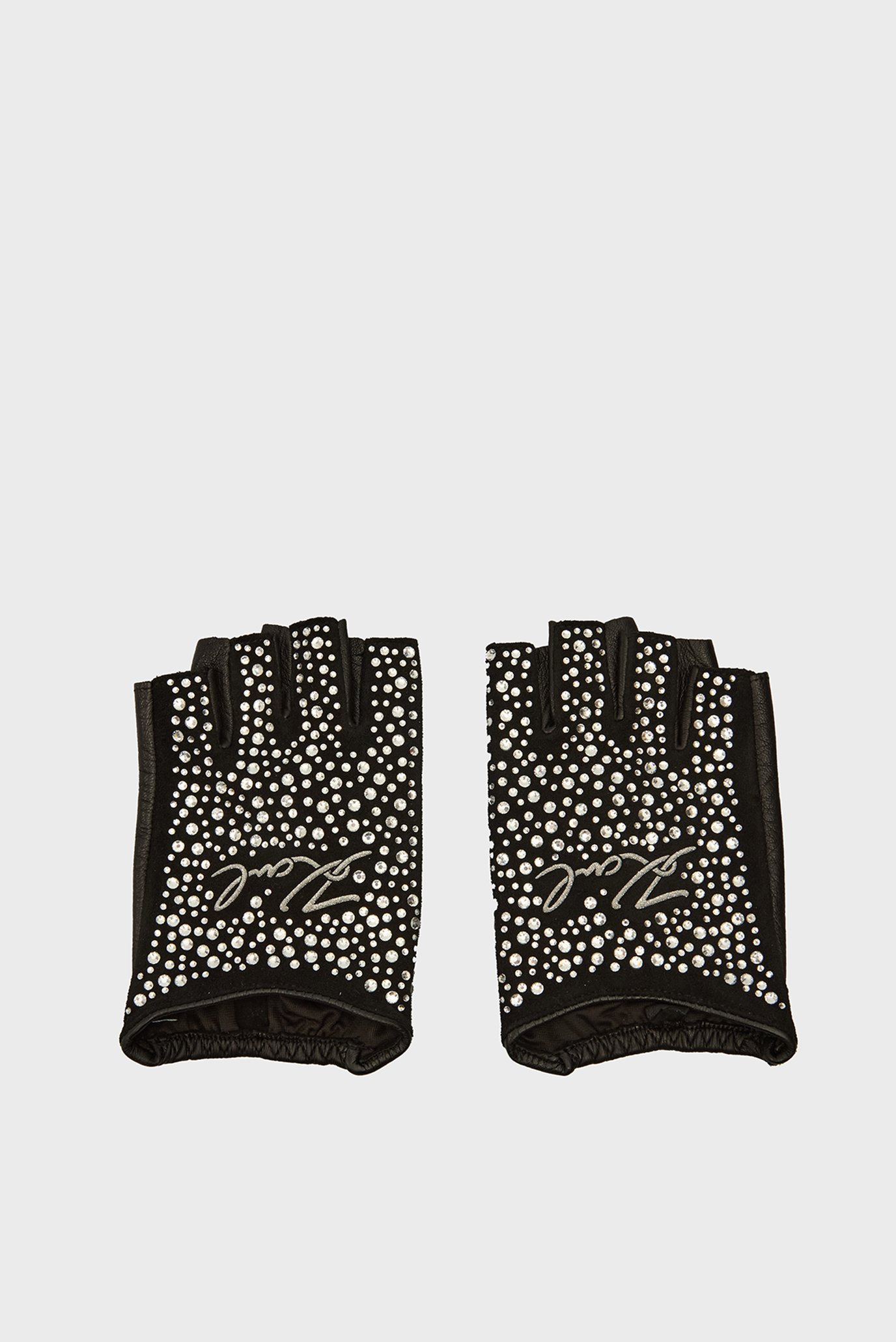 Женские черные кожаные митенки k signature glitter fl gloves 1