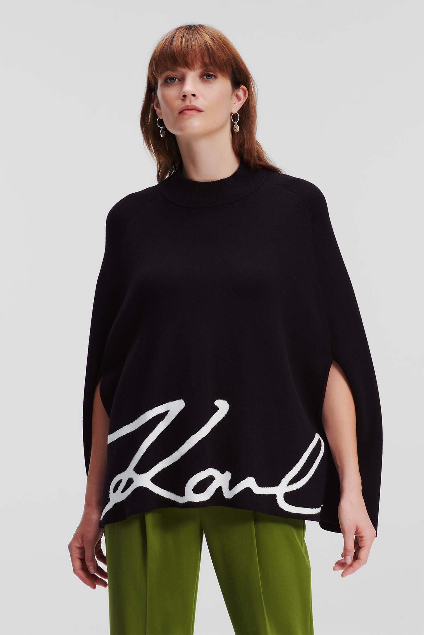 Жіноче чорне пончо KARL SIGNATURE CAPE 1