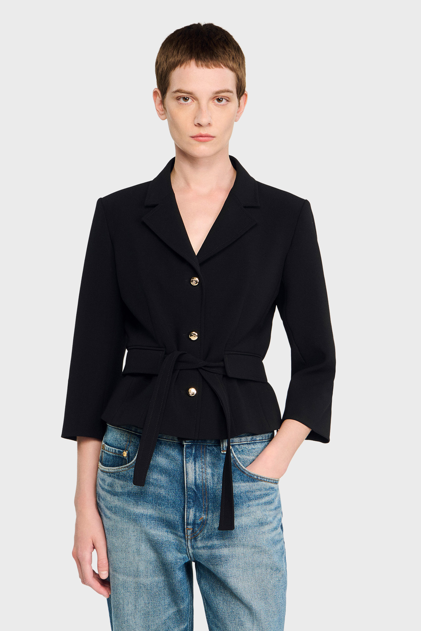 Женский черный жакет Черный 36 Sandro SFPVE01216_Black Женский черный жакет Черный 36 Sandro SFPVE01216_Black