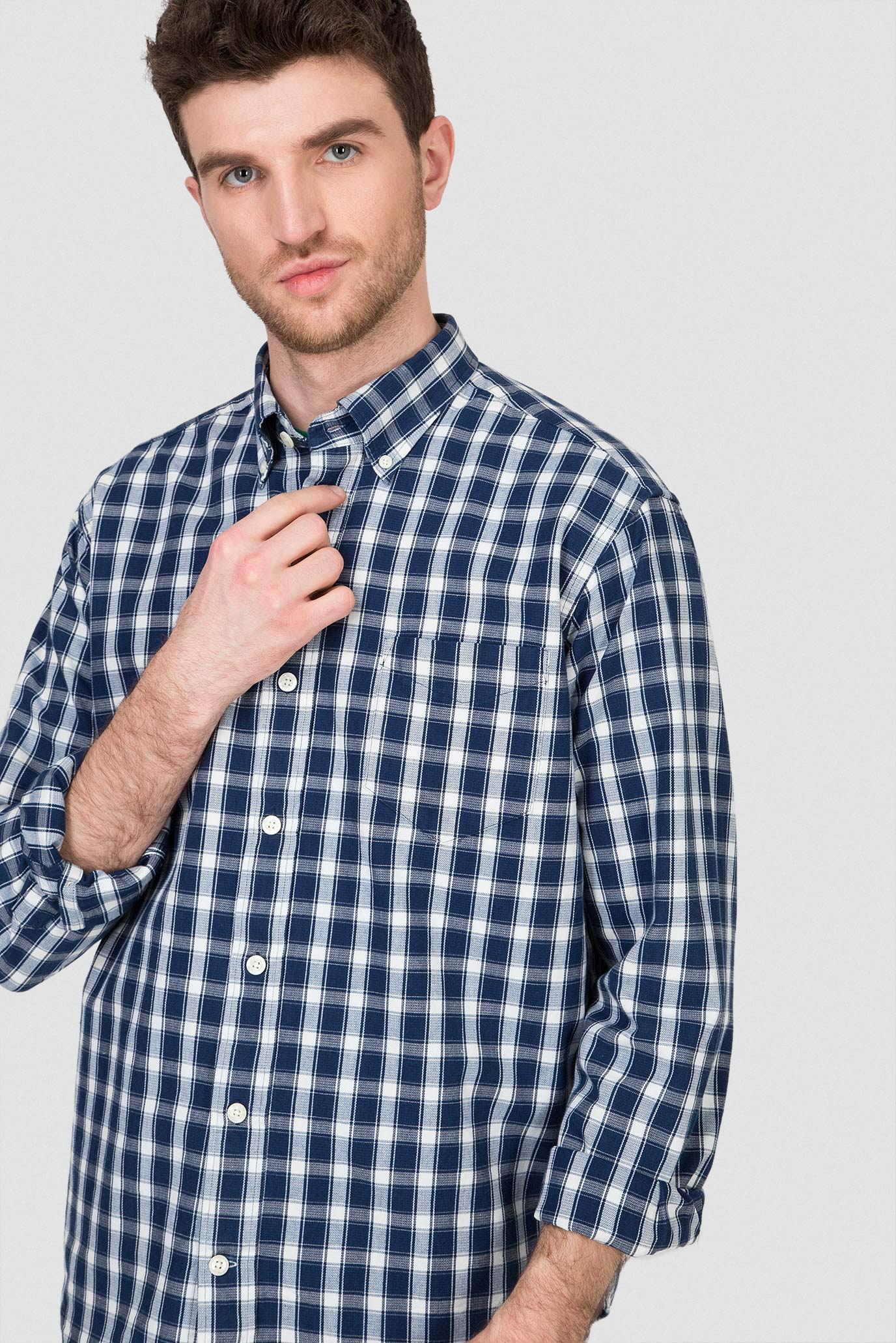 Мужская темно-синяя рубашка в клетку INDIGO Gant 3014420 — MD-Fashion