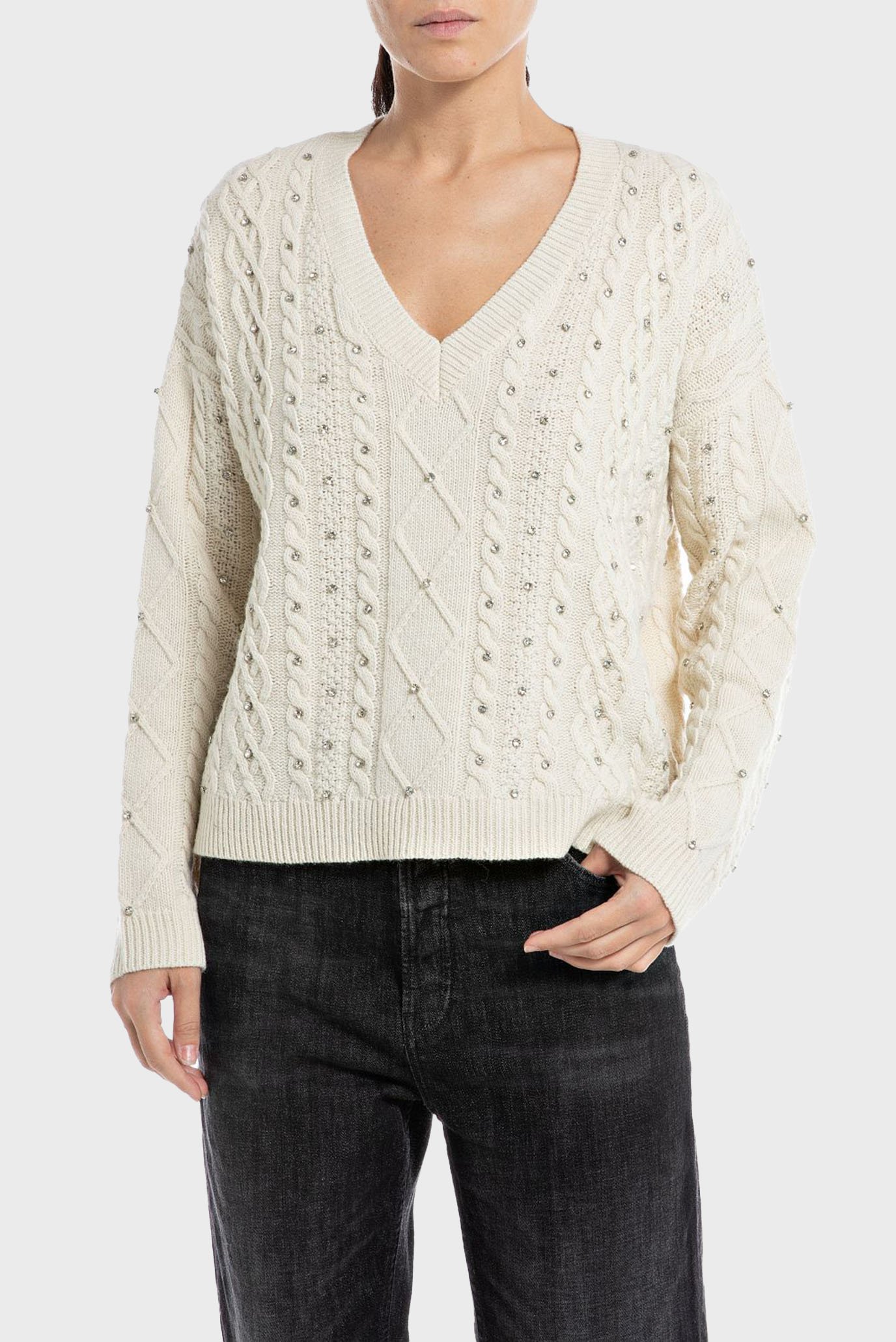 Жіночий білий вовняний пуловер 1