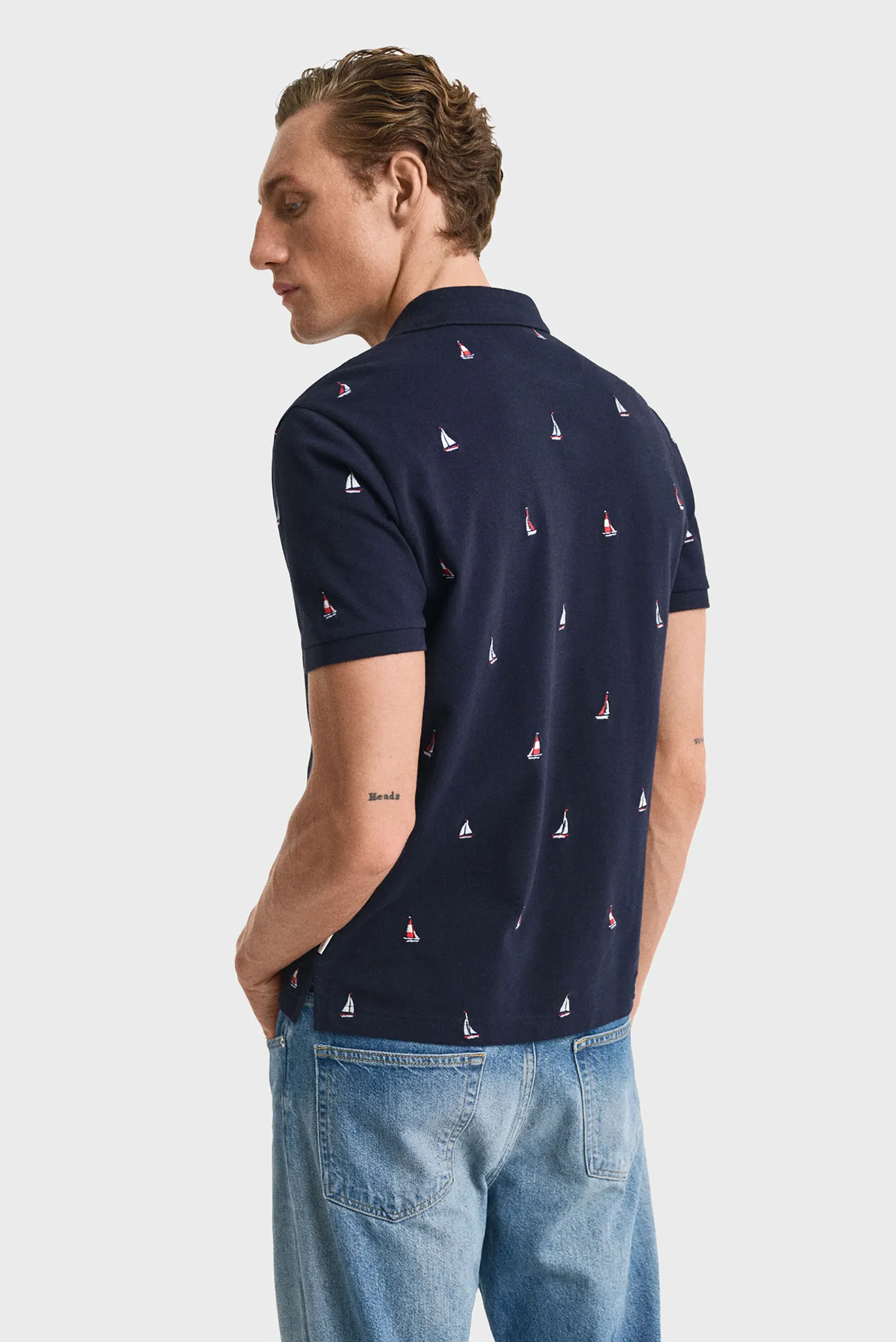 Чоловіче темно-синє поло з візерунком EMBROIDERED GRAPHIC 3