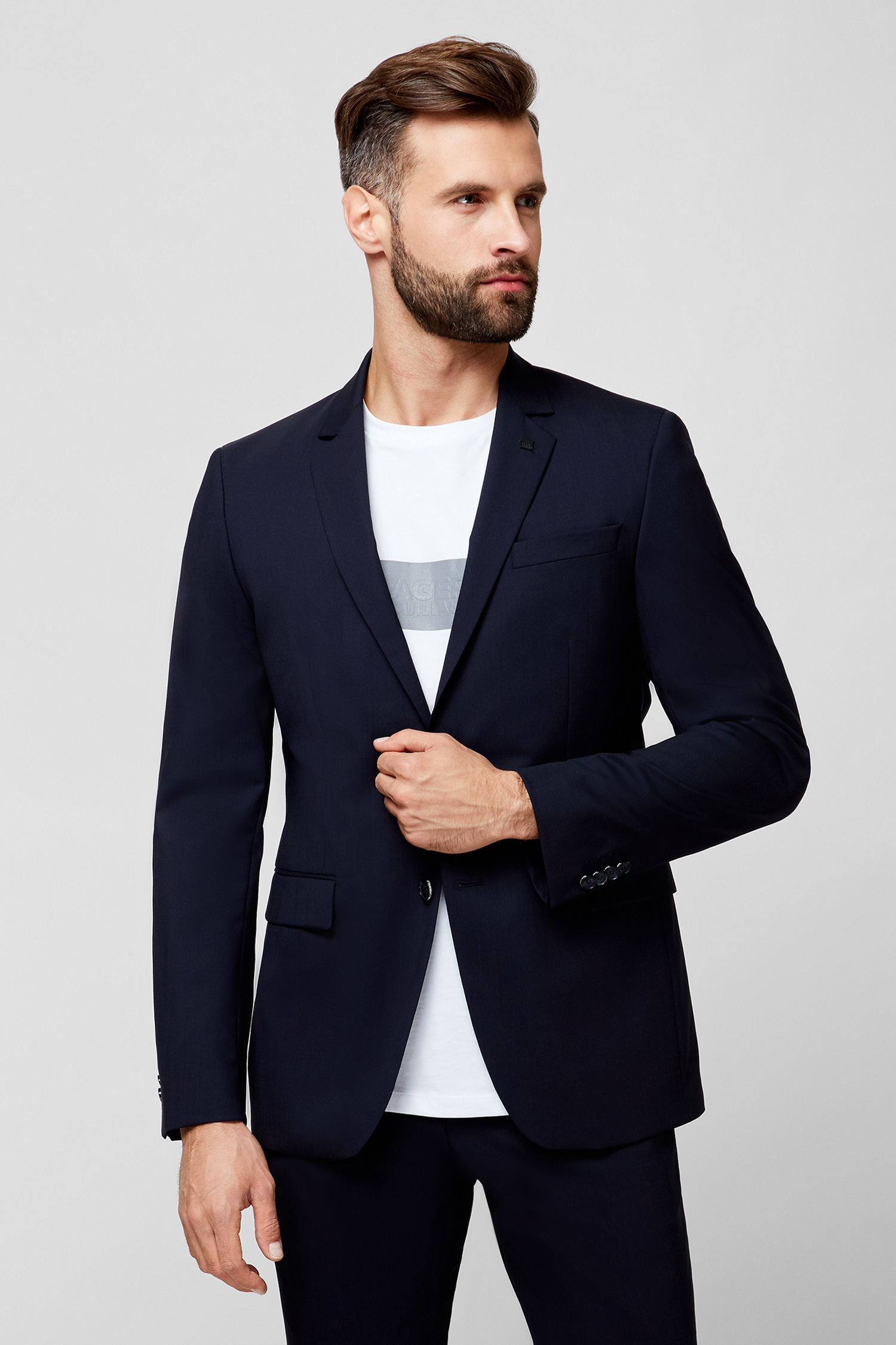 Мужской темно-синий шерстяной пиджак 1