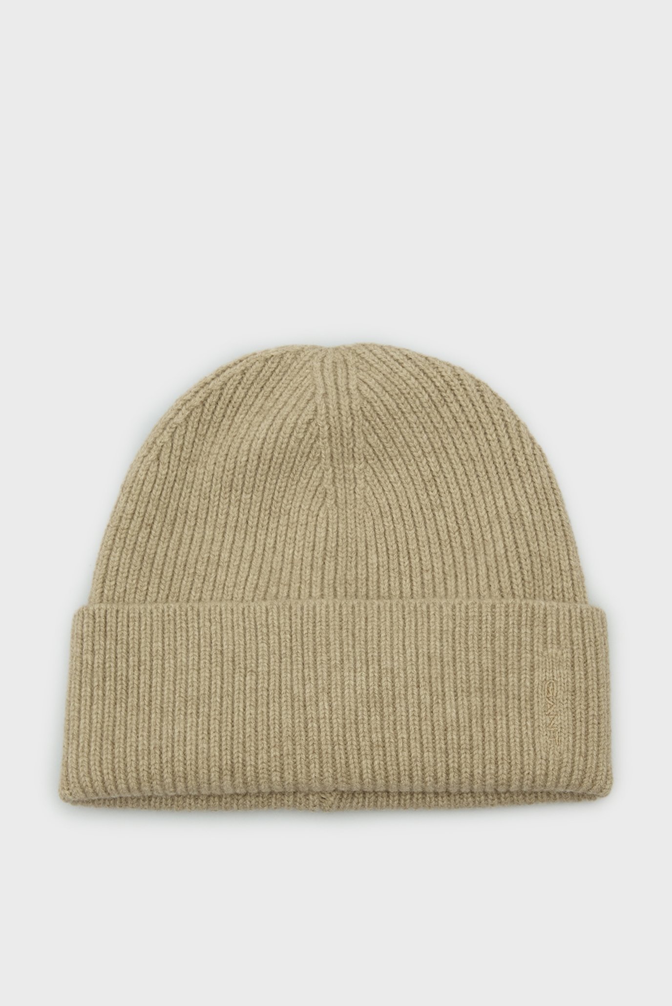 Жіноча бежева вовняна шапка WOOL RIBBED BEANIE 1