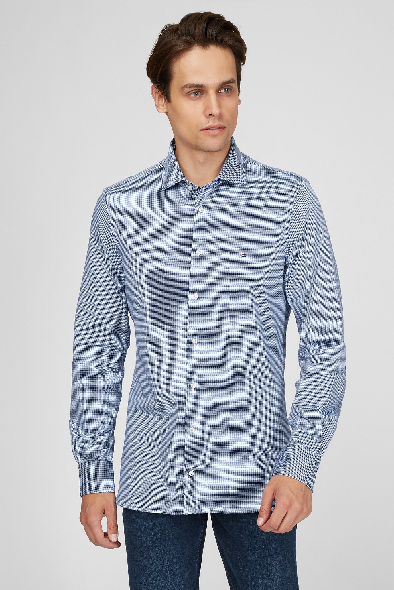 Мужская синяя рубашка SINGLE JERSEY HOUNDSTOOTH SHIRT 1