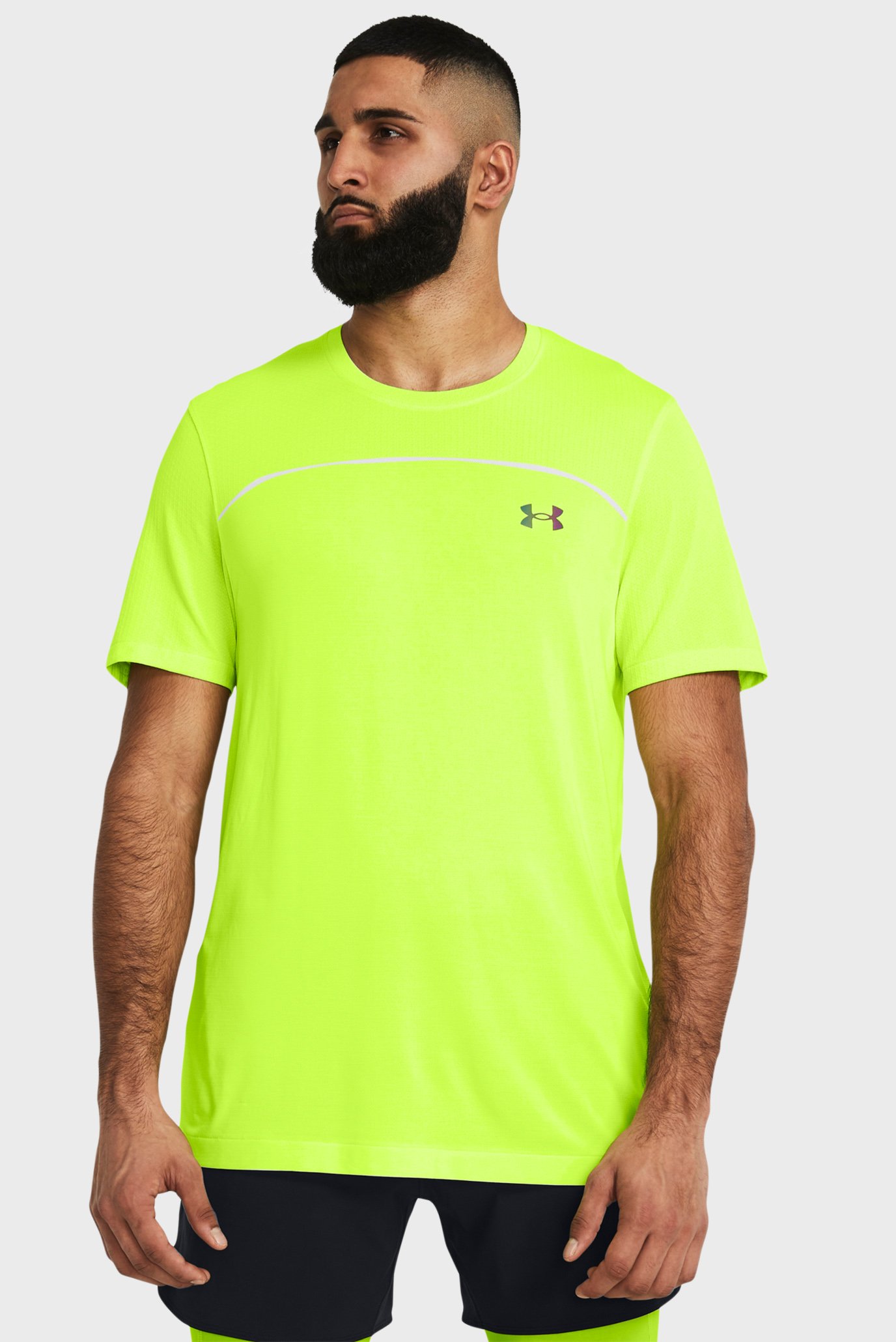 Чоловіча жовта футболка UA Rush Seamless Wordmark SS 1