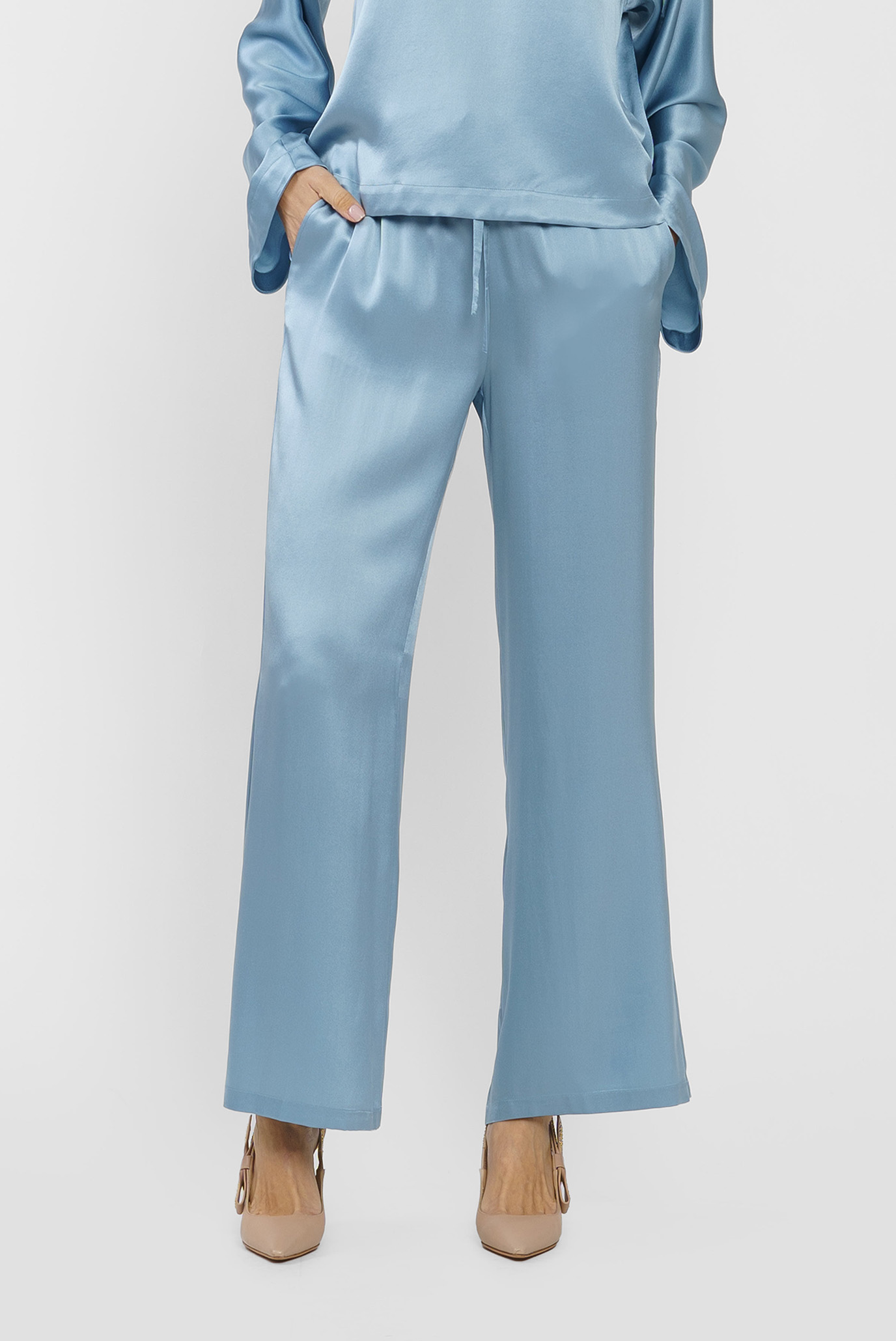 Жіночі блакитні шовкові брюки 1