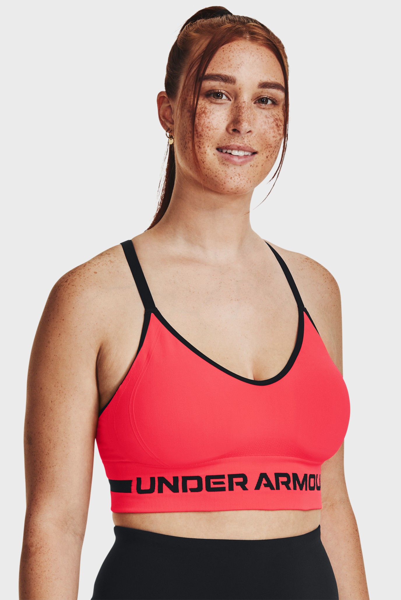 Женский коралловый спортивный топ UA Seamless Low Long Bra Under Armour  1357719-629 — MD-Fashion