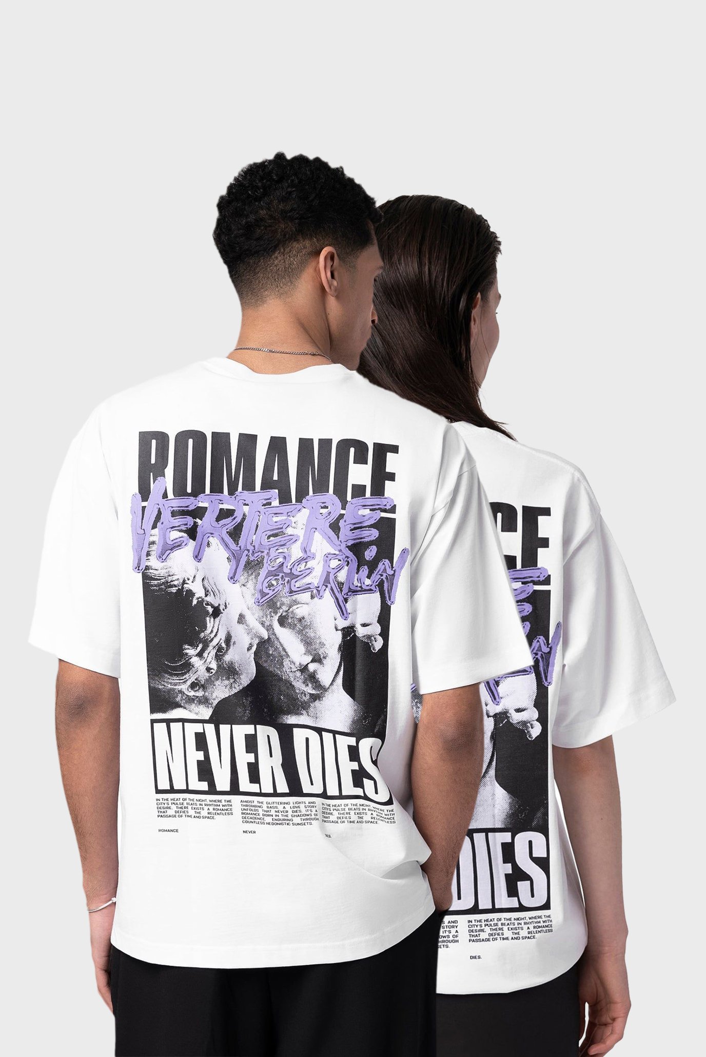 Белая футболка ROMANCE NEVER DIES (унисекс) 1