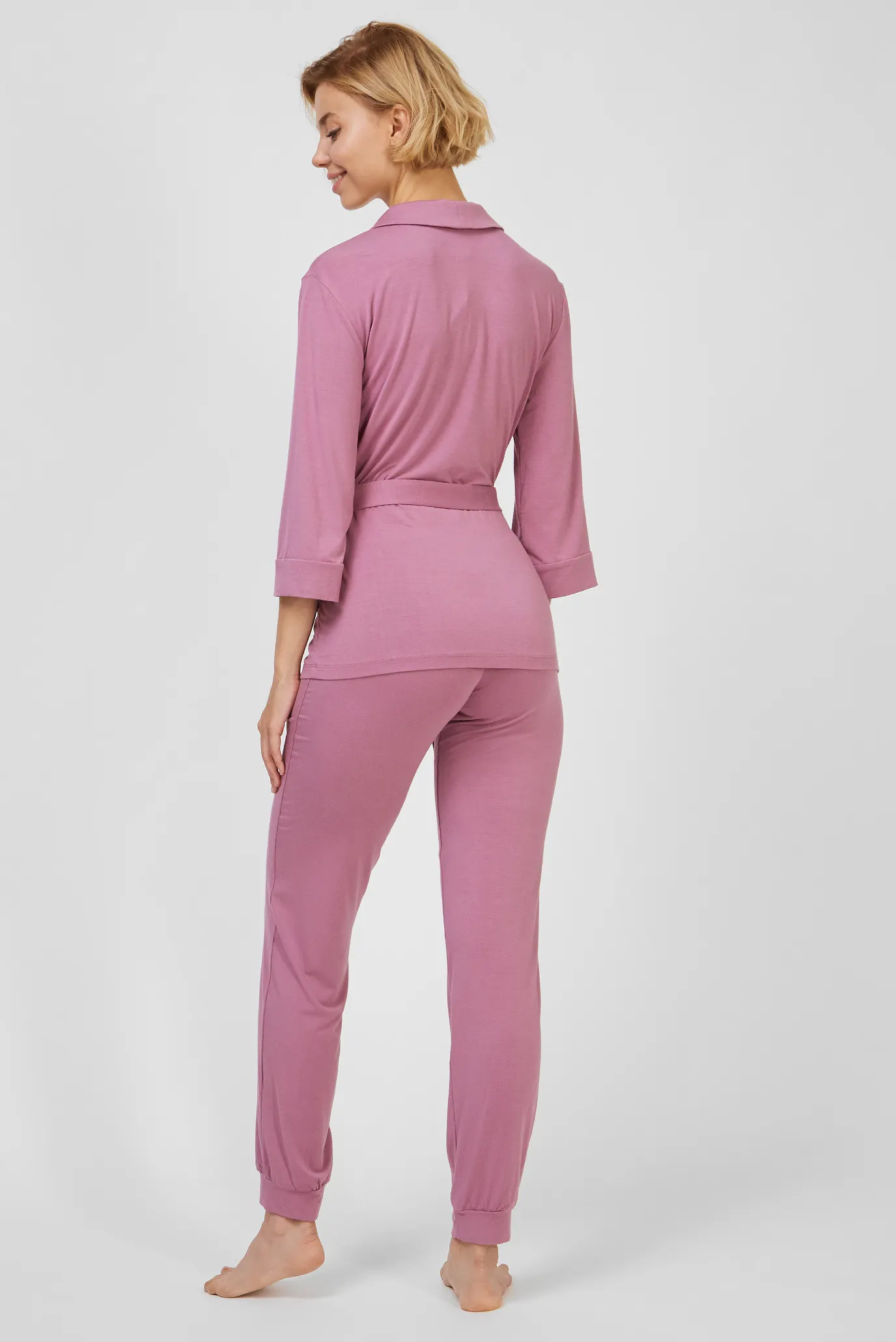 Жіноча рожева піжама (кардиган, брюки) 3