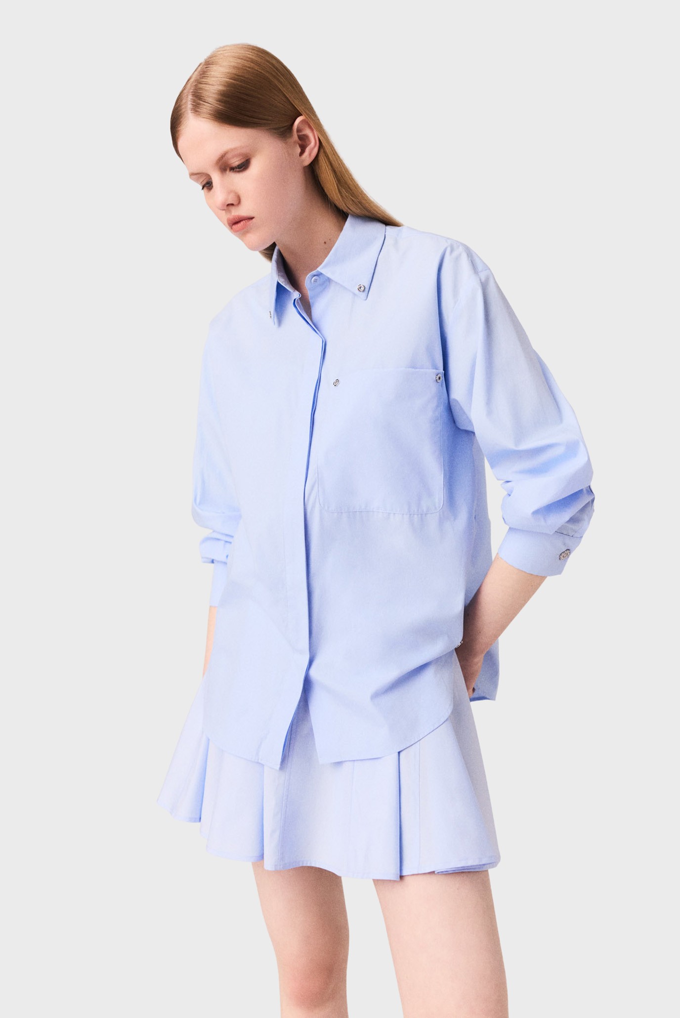 Женская голубая рубашка Голубой 38 MAJE MFPCM00684_Light Blue Женская голубая рубашка Голубой 38 MAJE MFPCM00684_Light Blue