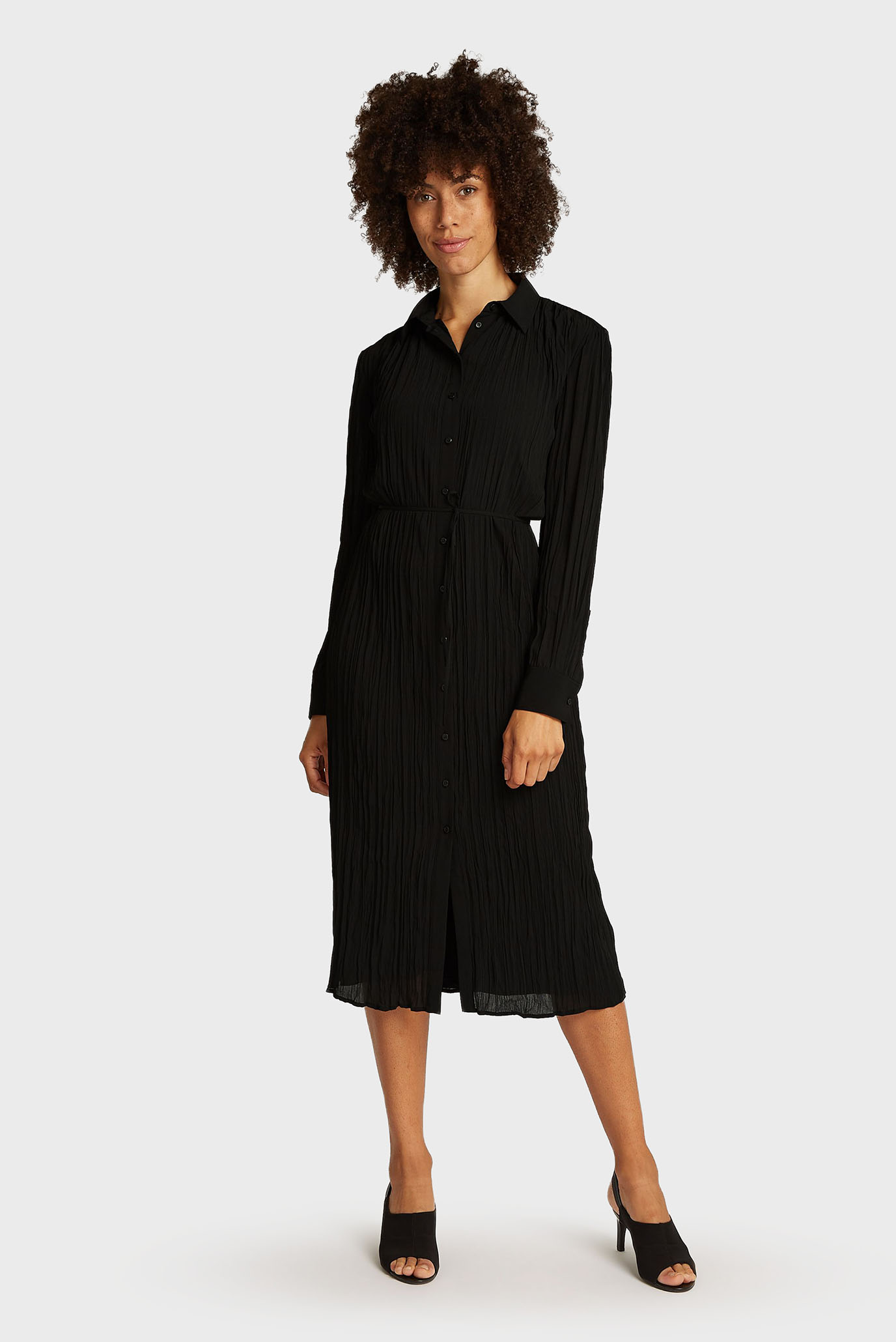 Женское черное платье PLEATED LS MIDI SHIRT DRESS Черный S Calvin Klein K20K208088 Женское черное платье PLEATED LS MIDI SHIRT DRESS Черный S Calvin Klein K20K208088