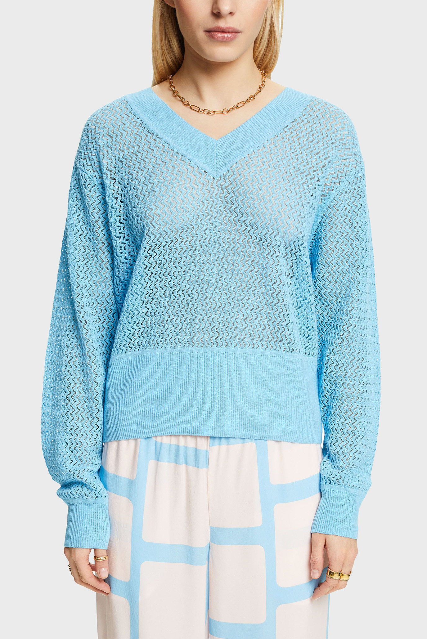 Женский голубой льняной пуловер 1