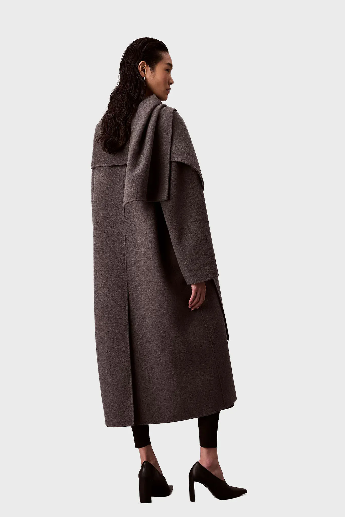 Жіноче темно-сіре вовняне пальто Dbl Face Wool Scarf 3