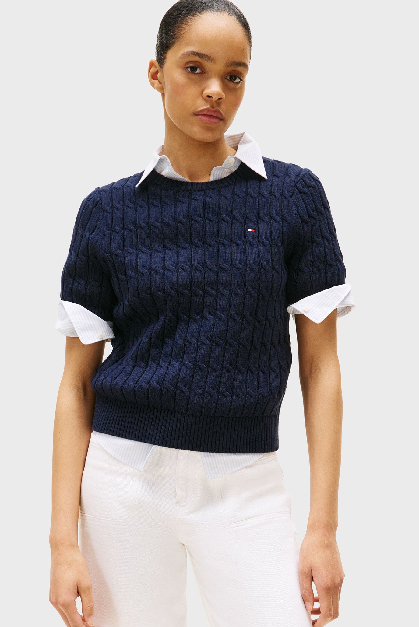 Женский темно-синий джемпер CO CABLE MID Синий S Tommy Hilfiger WW0WW45656 Женский темно-синий джемпер CO CABLE MID Синий S Tommy Hilfiger WW0WW45656