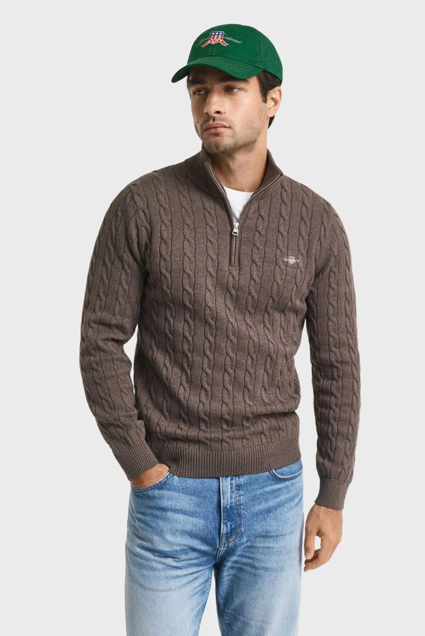 Мужской коричневый джемпер CABLE 1