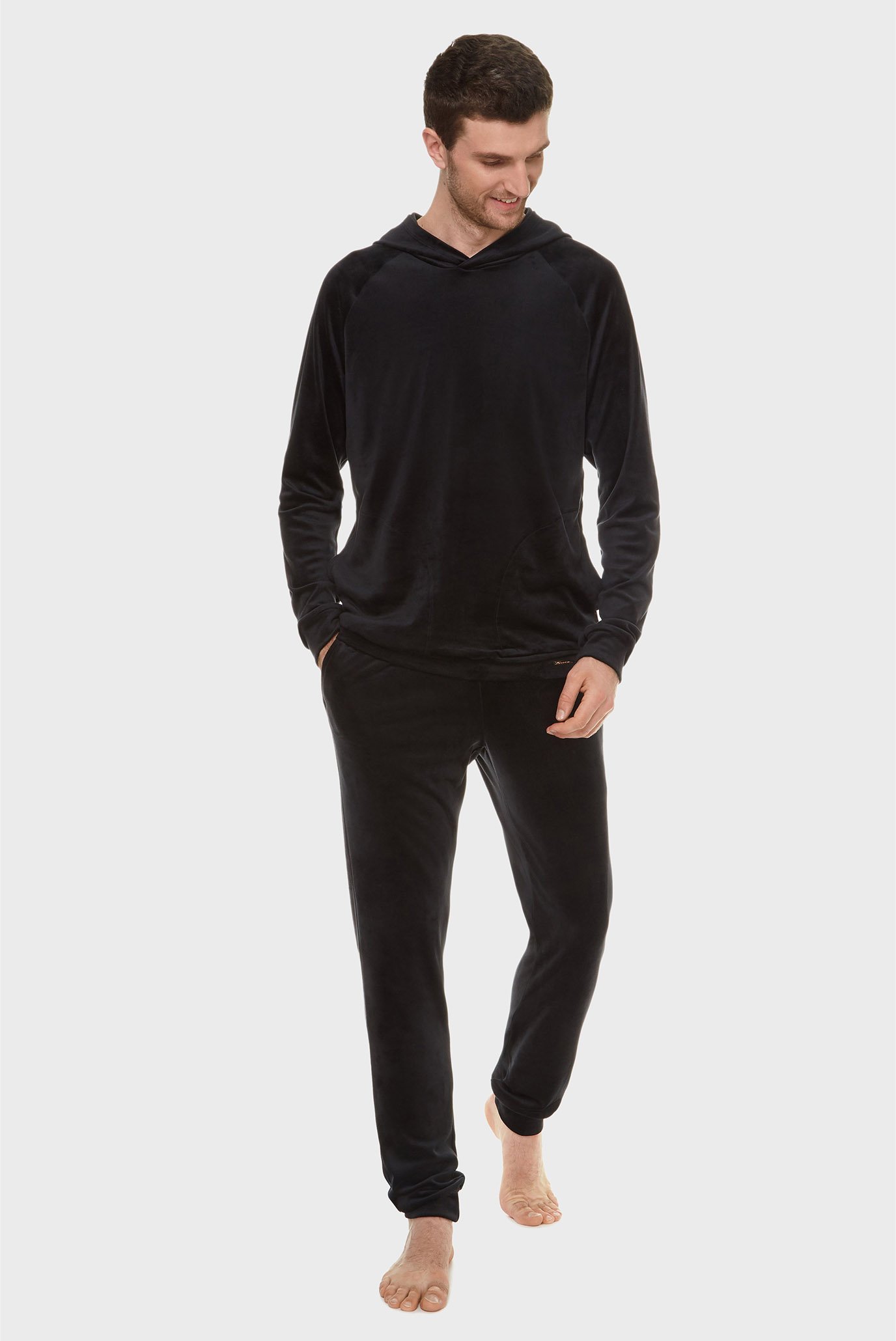 Мужской черный велюровый комплект одежды (худи, брюки) 1