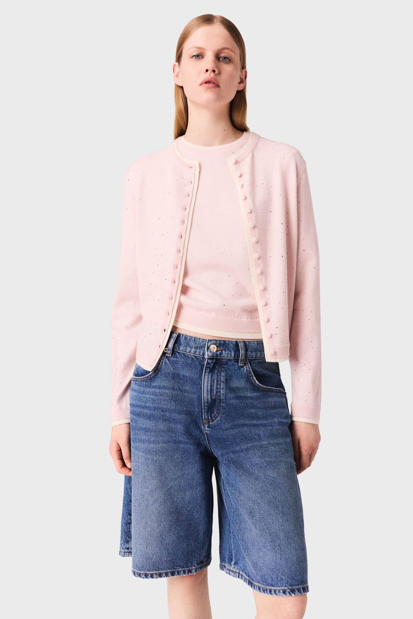 Женский пудровый шерстяной кардиган Розовый 40 MAJE MFPCA00620_Pink Женский пудровый шерстяной кардиган Розовый 40 MAJE MFPCA00620_Pink