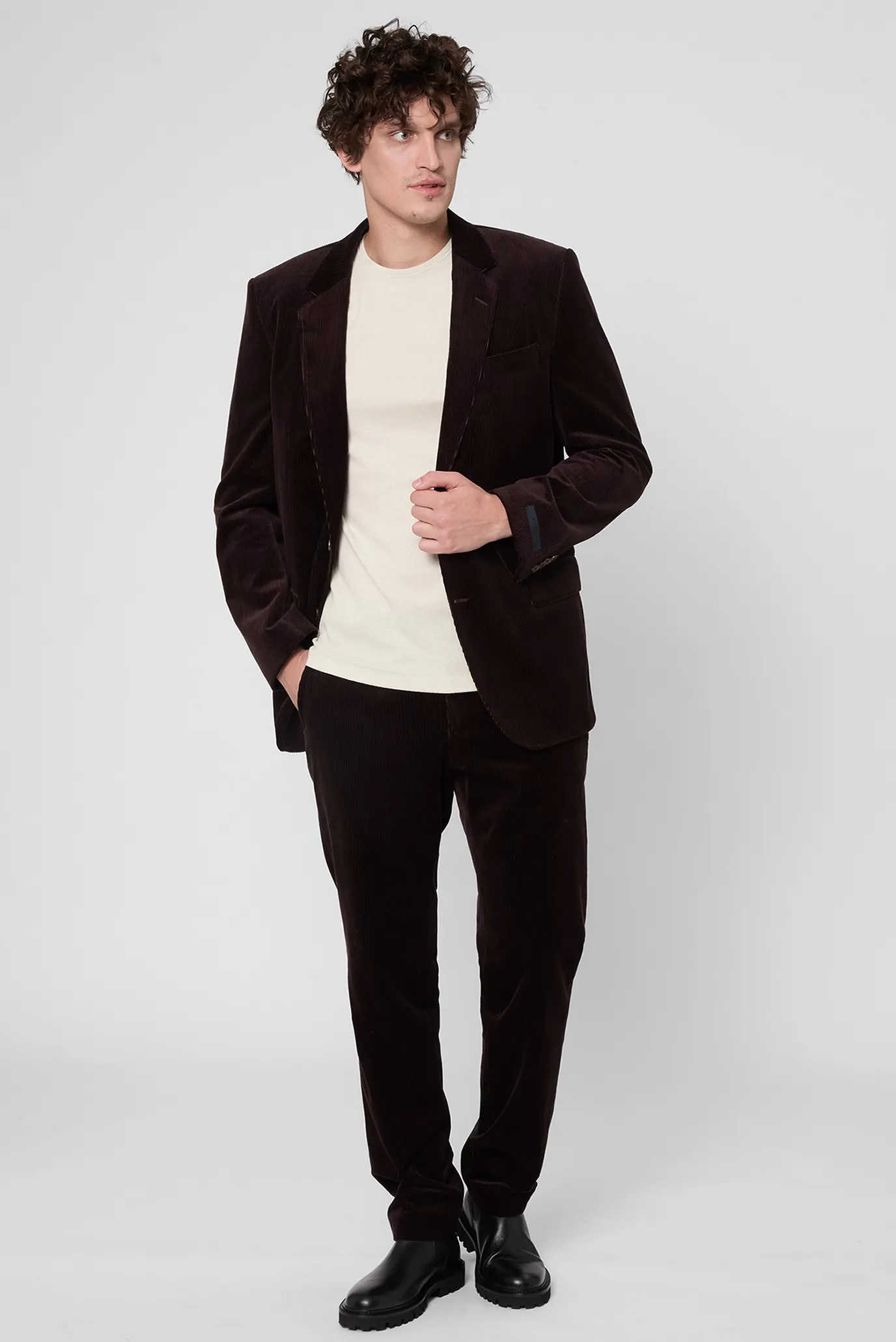 Мужской темно-коричневый вельветовый пиджак BECKHAM x BOSS 4