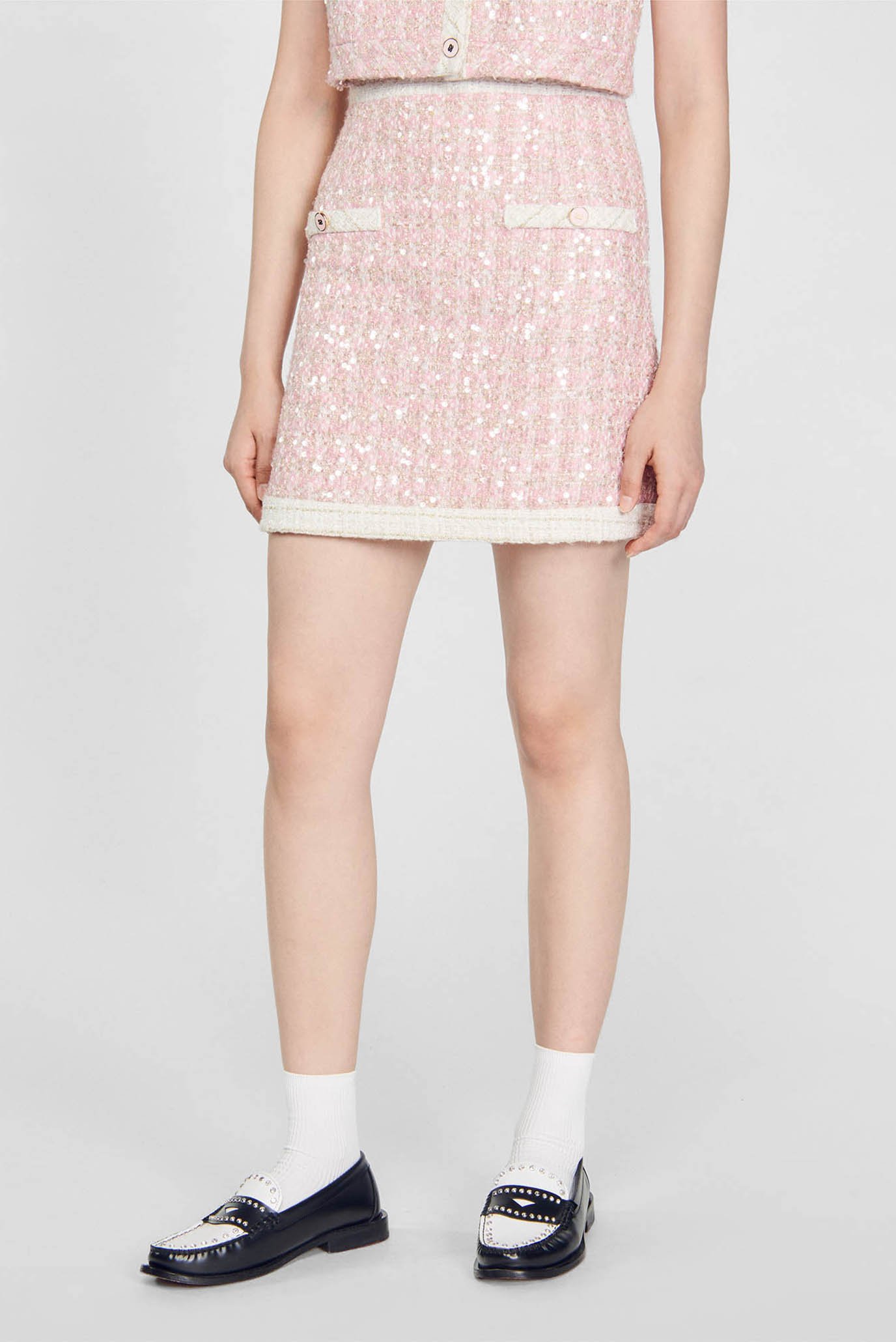 Женская розовая твидовая юбка 1