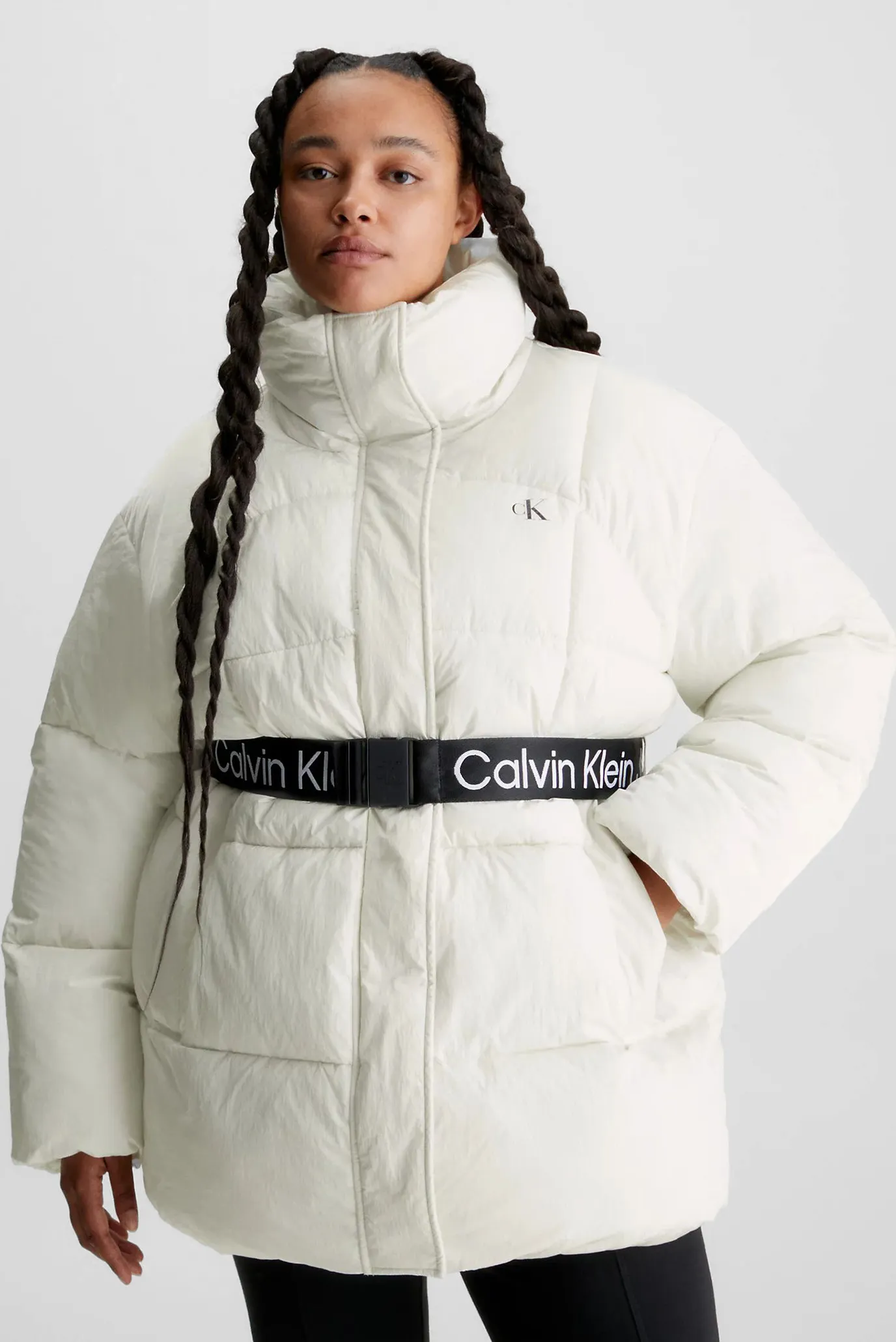 Женская белая куртка BELTED LONG PUFFER Calvin Klein Jeans