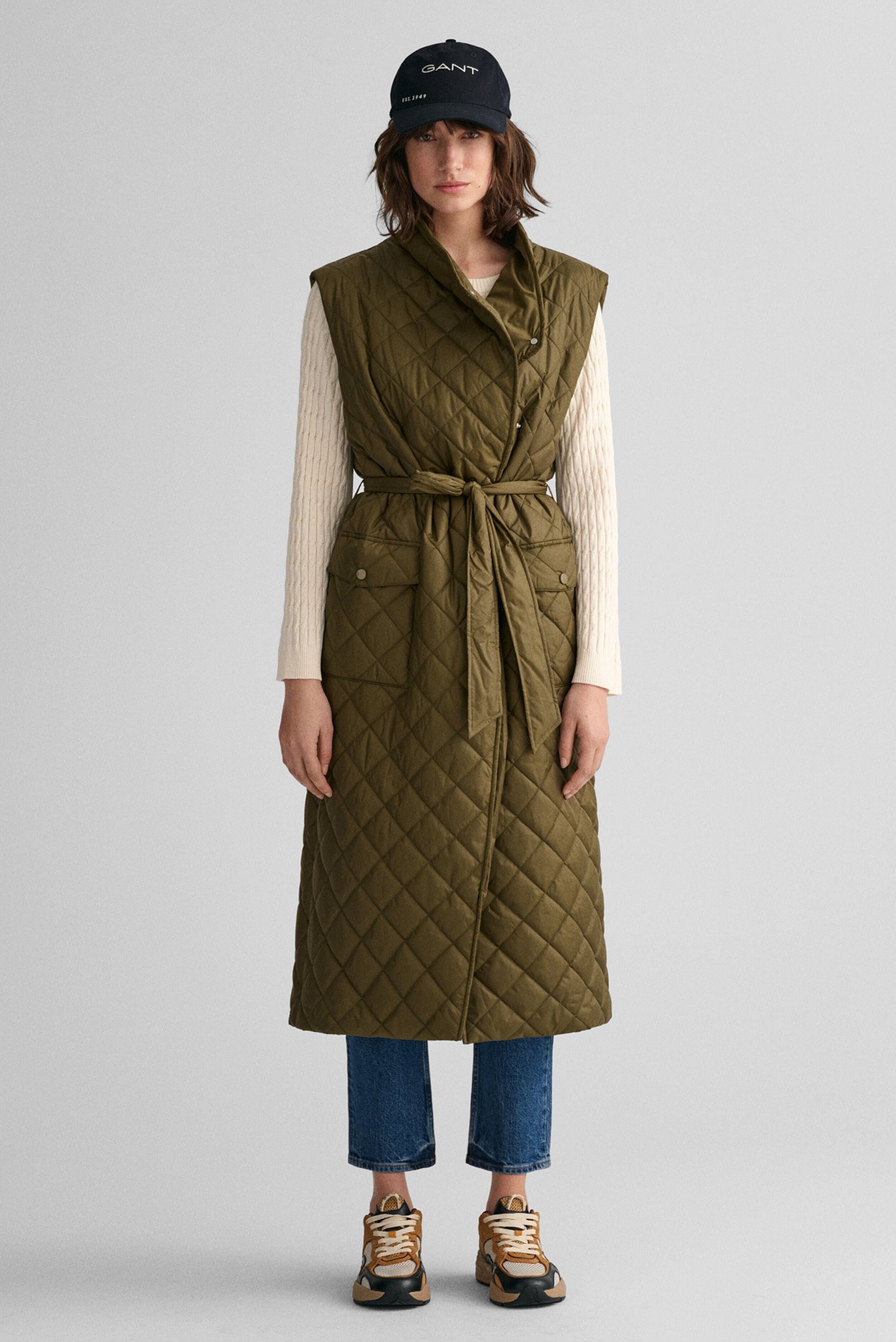 Женское зеленое пальто LONG QUILTED VEST 1