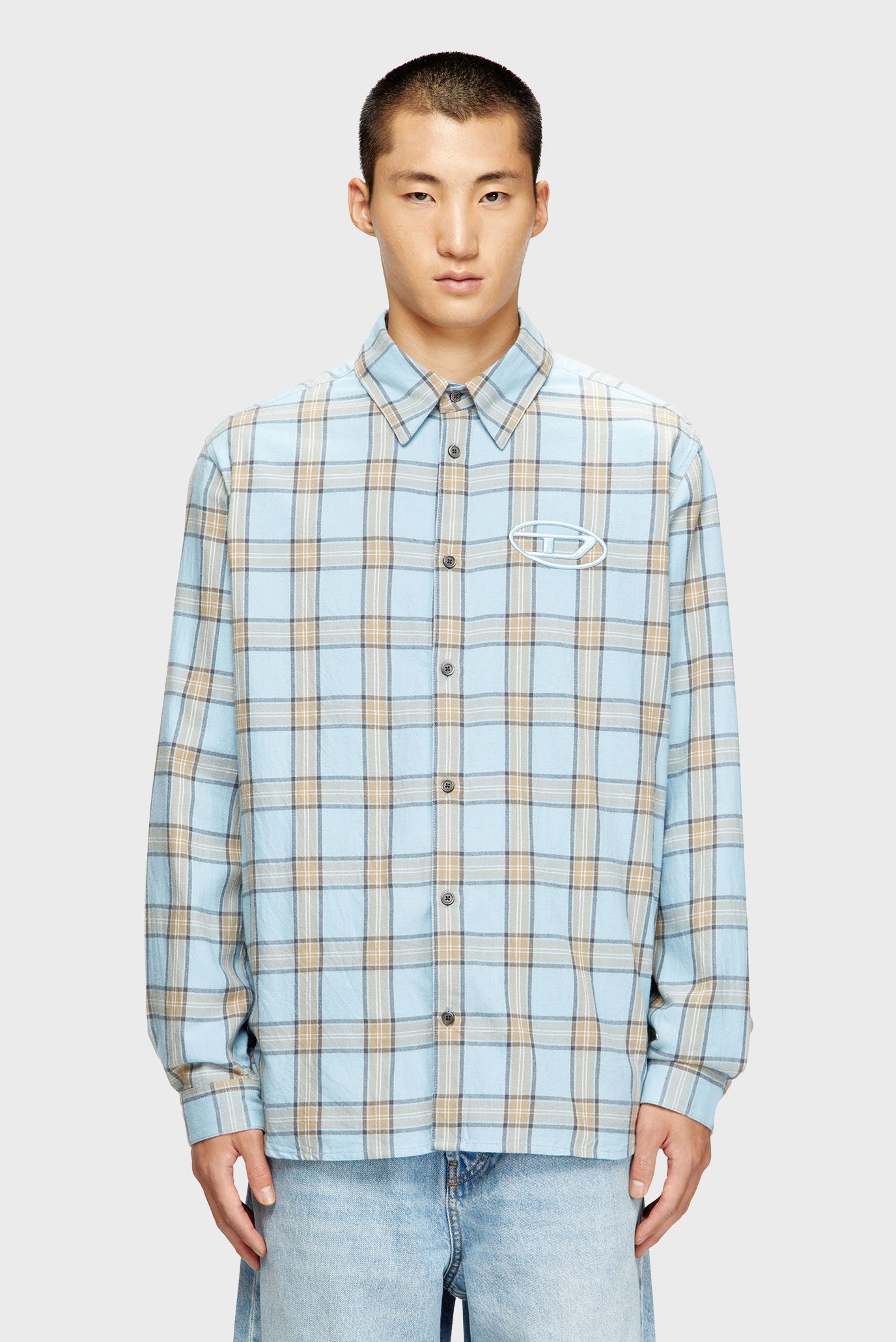 Мужская голубая рубашка в клетку S-SIMPLY-AJFI Голубой 52 Diesel A19445 0AJFI