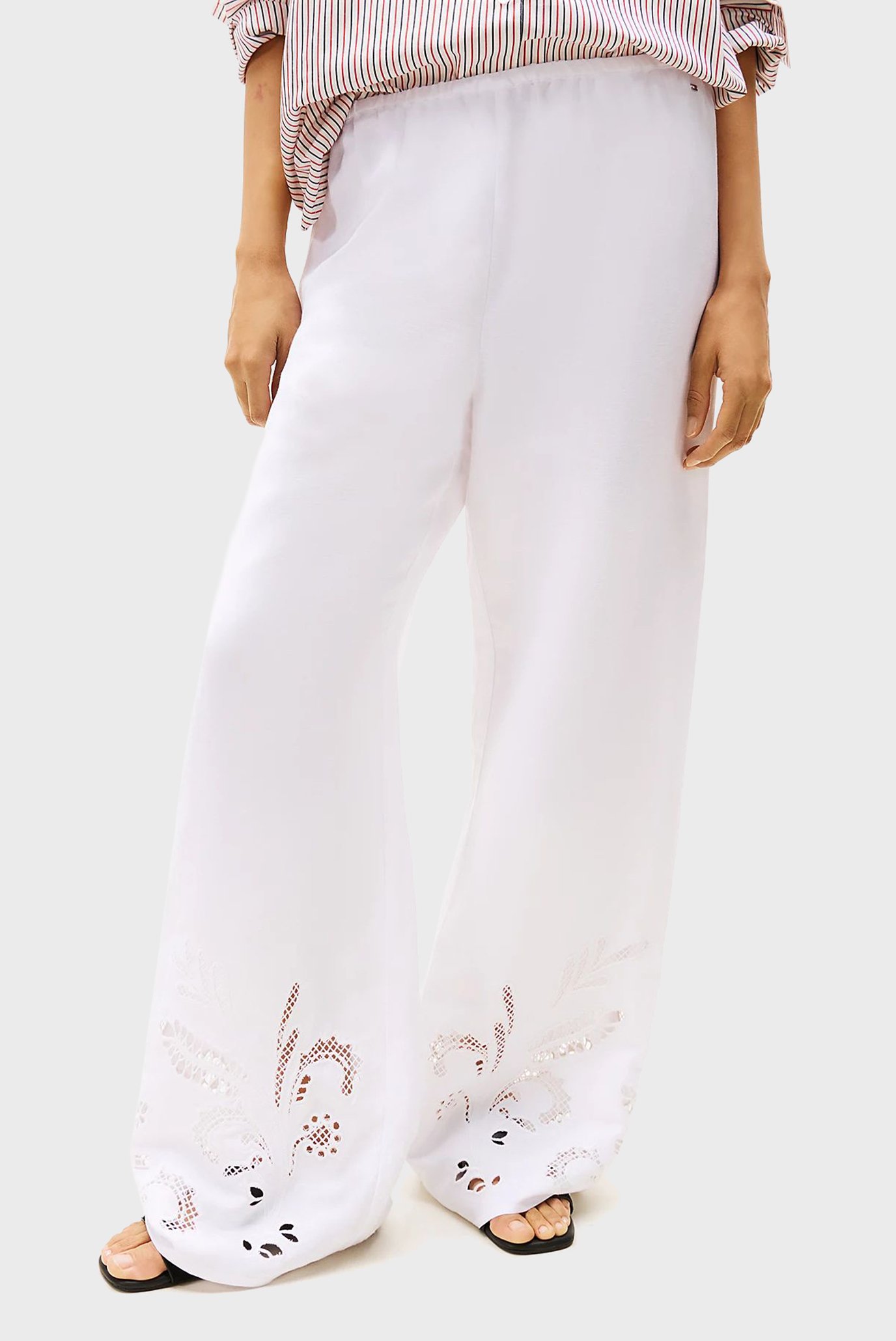 Женские белые льняные брюки BRODERIE ANGLAISE Белый XS Tommy Hilfiger WW0WW44782 Женские белые льняные брюки BRODERIE ANGLAISE Белый XS Tommy Hilfiger WW0WW44782