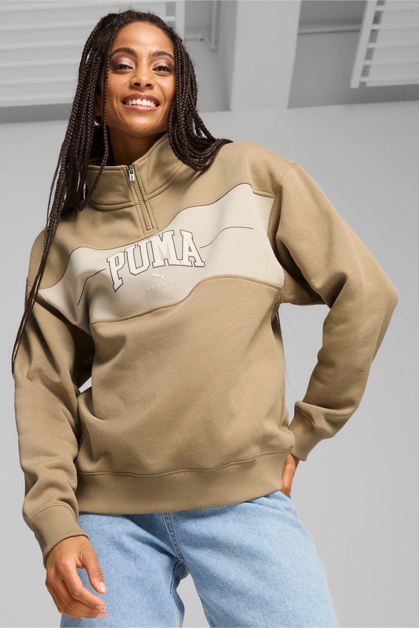 Жіноча бежева спортивна кофта PUMA SQUAD Quarter-Zip Hoodie Women 1